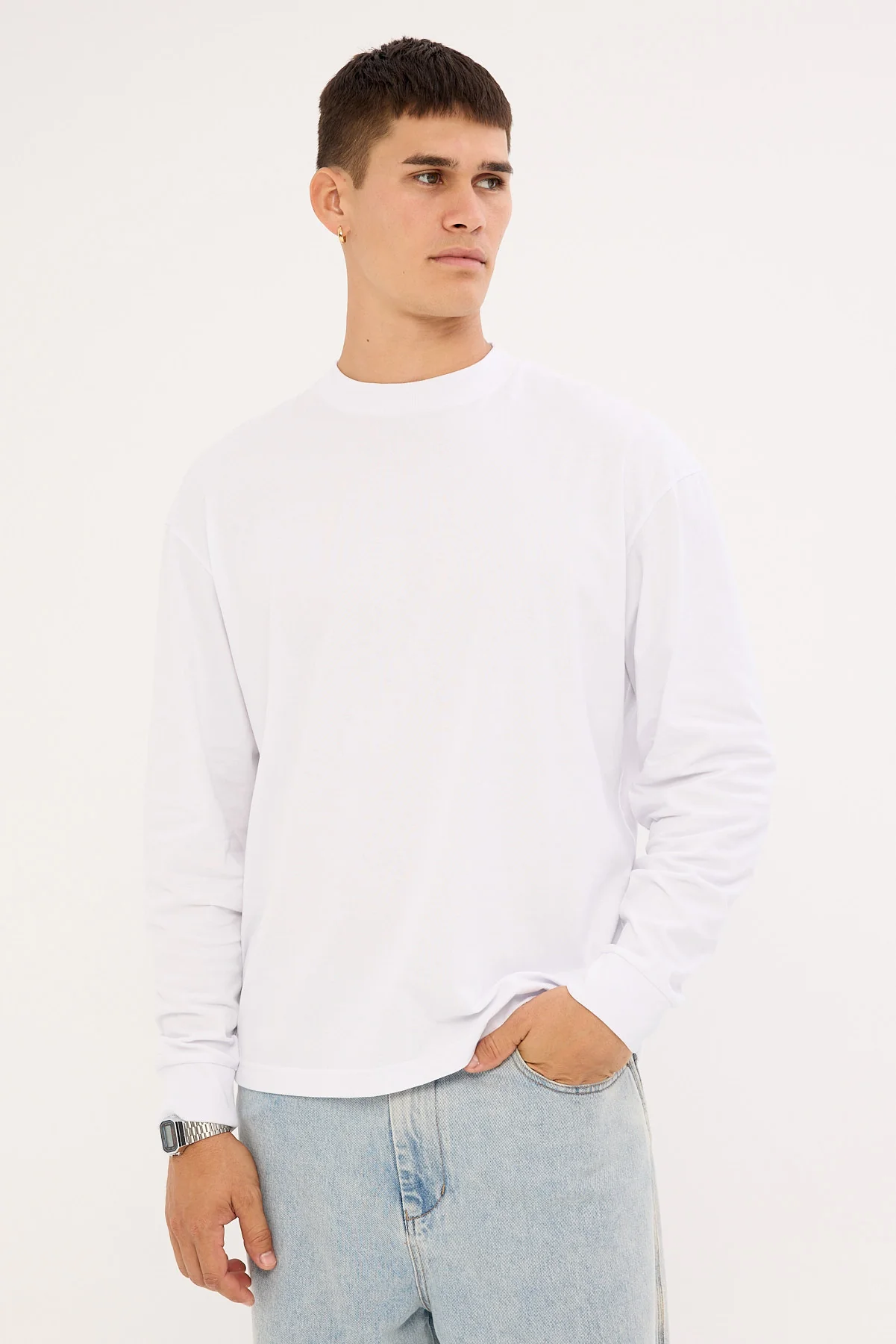 Open Archive Organic Boxy Long Sleeve Tee White