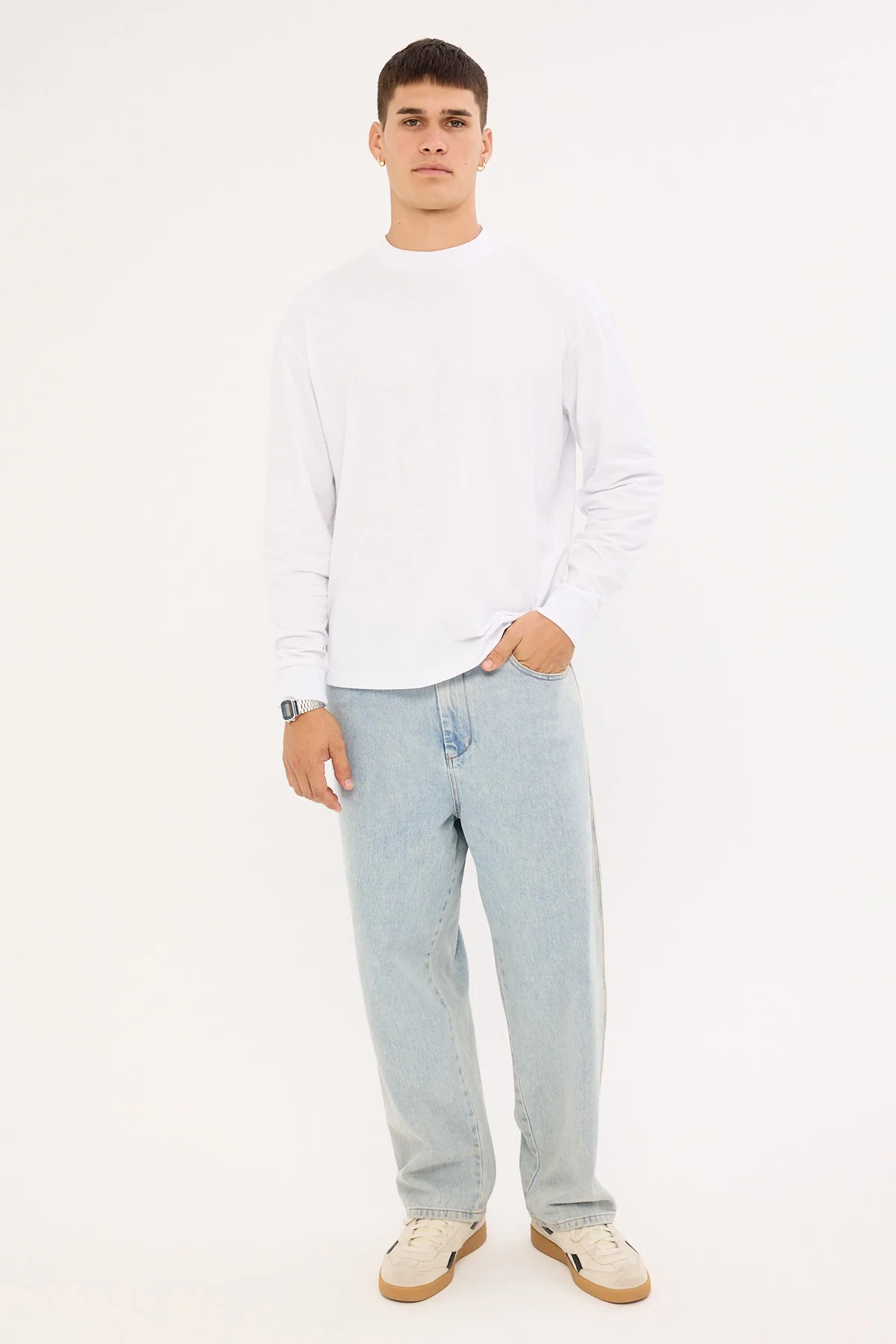 Open Archive Organic Boxy Long Sleeve Tee White - Image 2