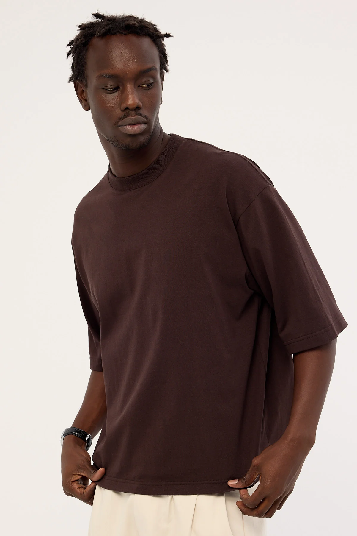 Open Archive Organic Cropped Street Tee Coffee Brown - Image 3