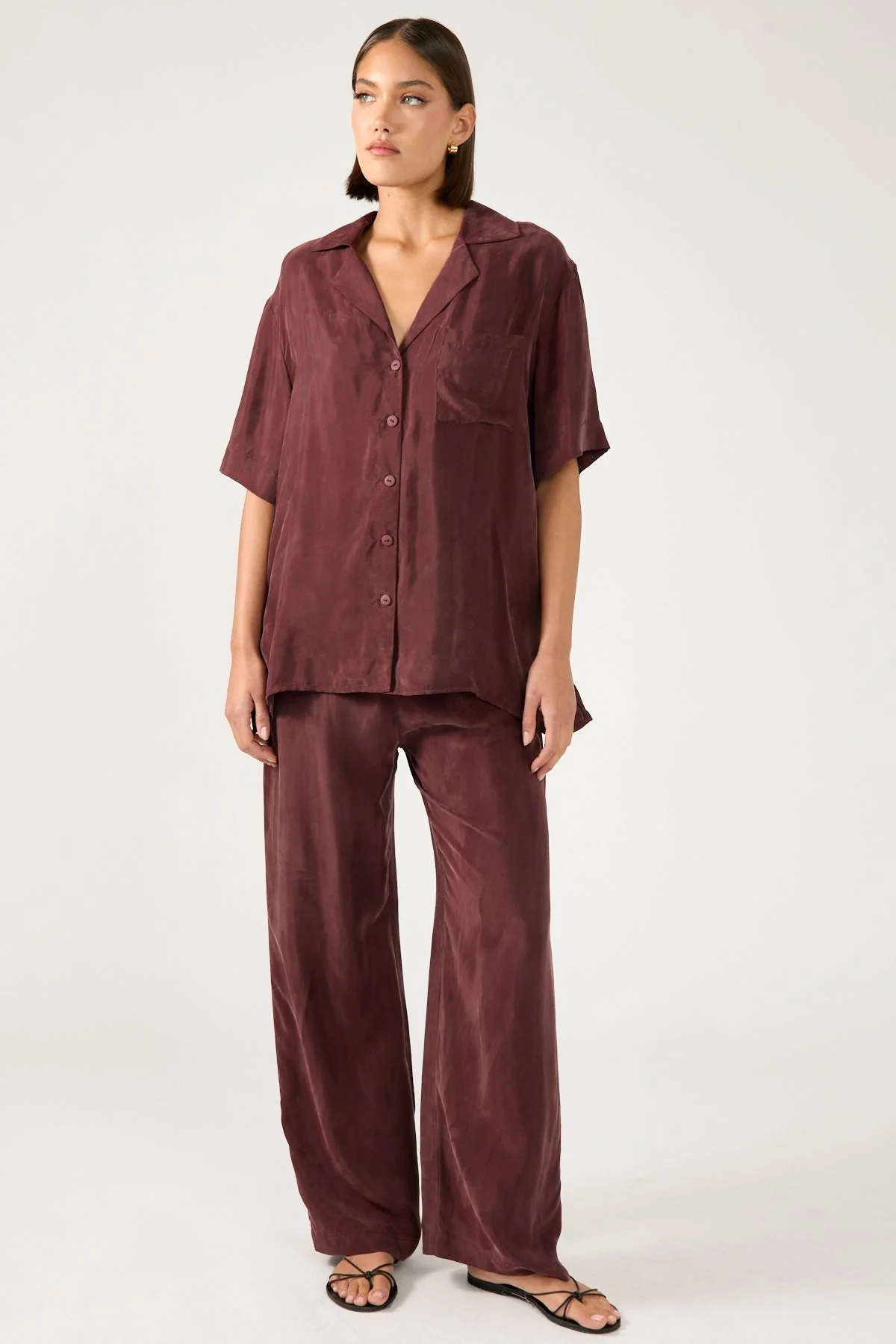Perfect Stranger Ace Cupro Button Up Shirt Burgundy