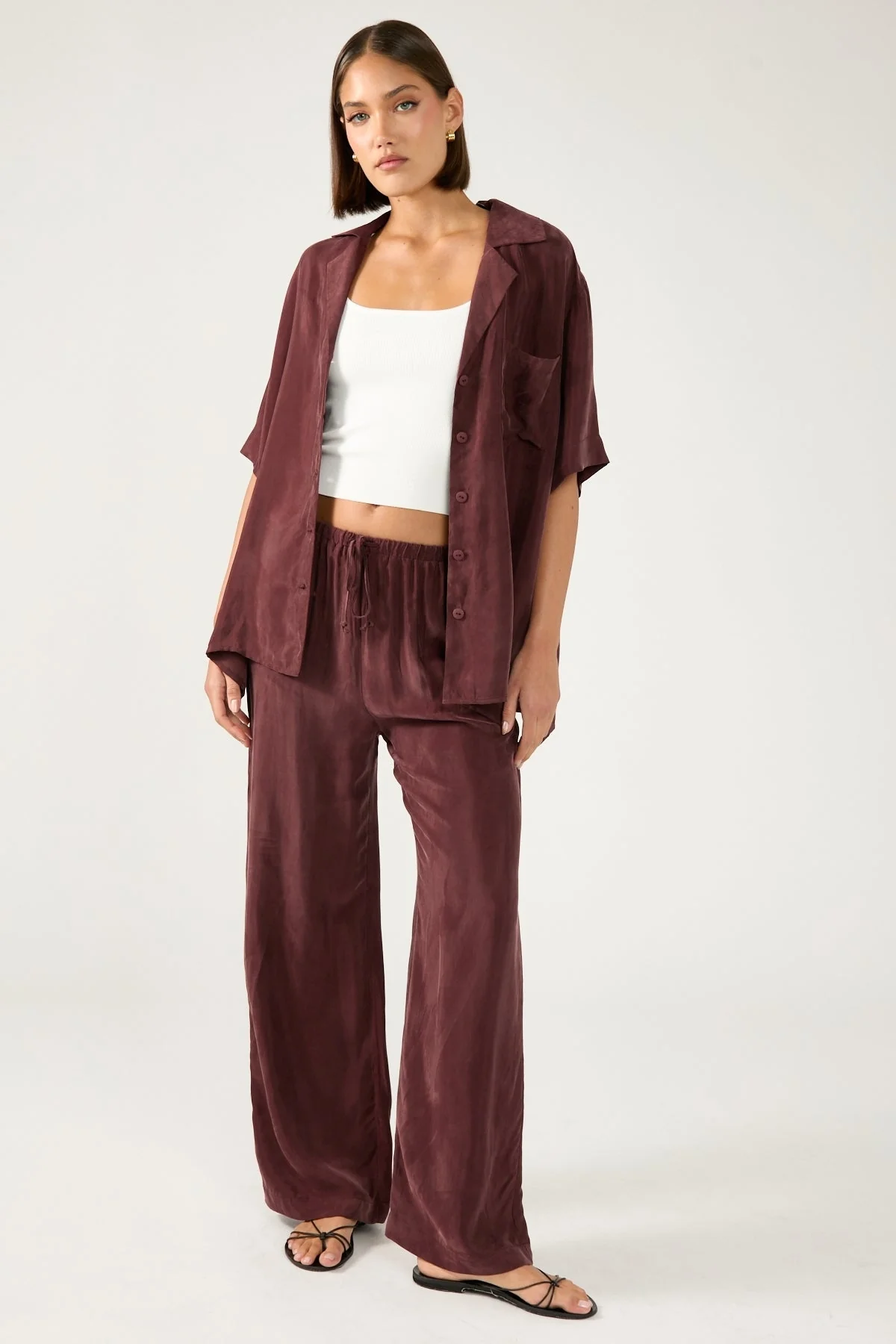 Perfect Stranger Ace Cupro Button Up Shirt Burgundy - Image 3