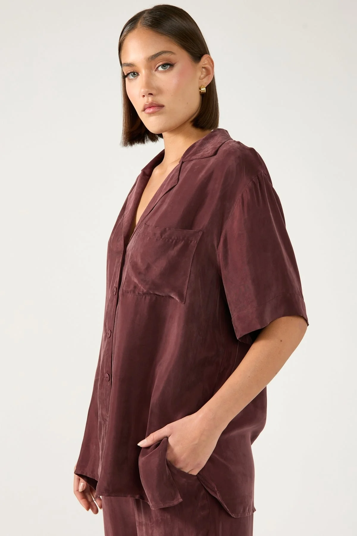 Perfect Stranger Ace Cupro Button Up Shirt Burgundy - Image 4