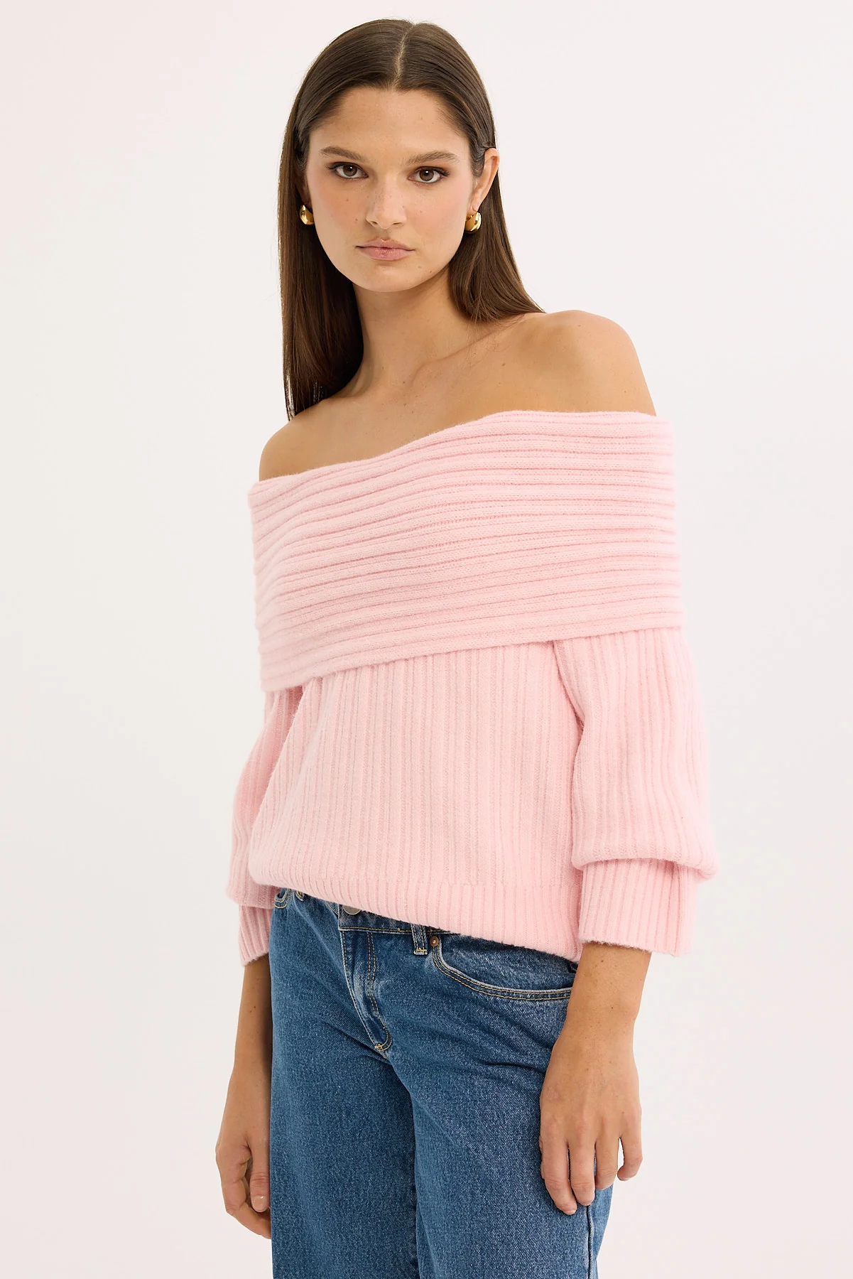 Perfect Stranger Alegra Off Shoulder Knit Jumper Pink - Image 3