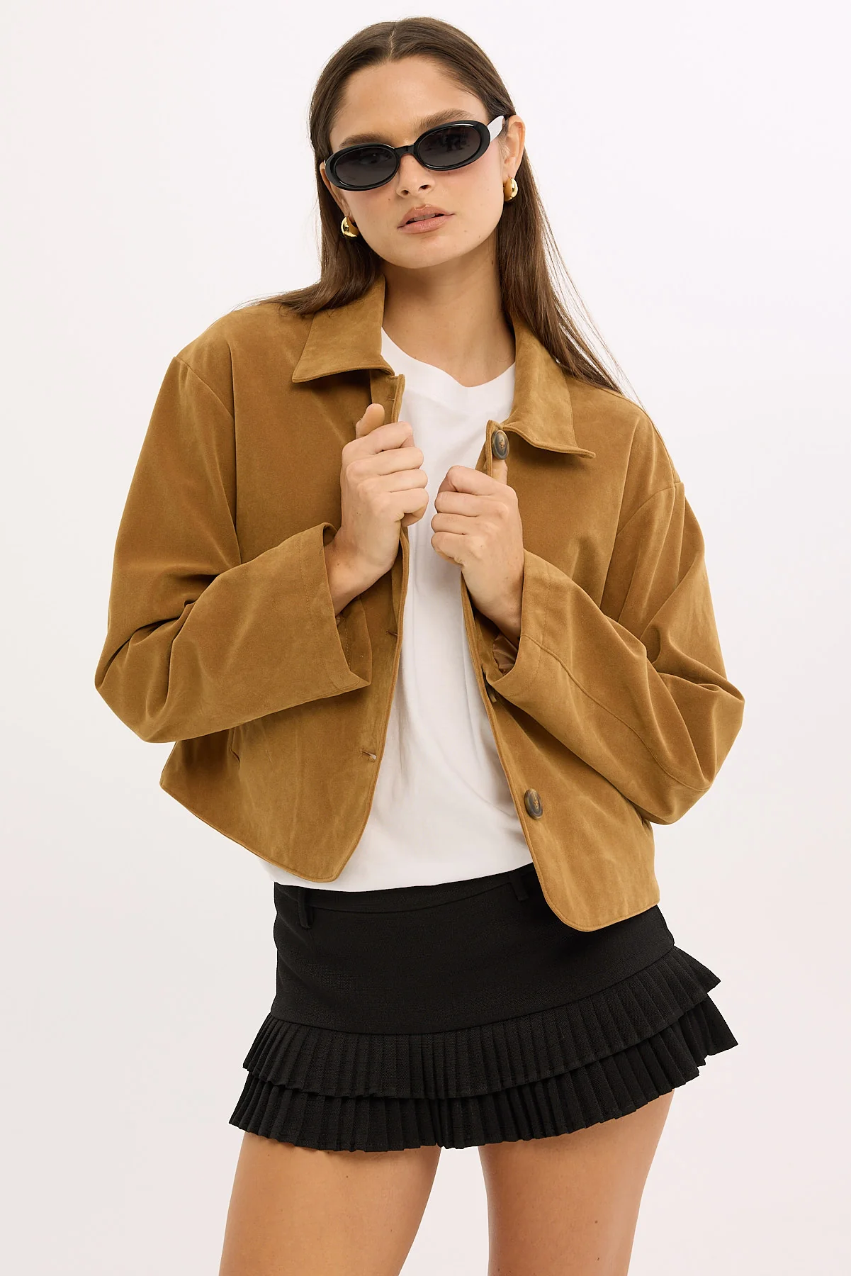 Perfect Stranger Amelie PU Suede Crop Jacket Tan