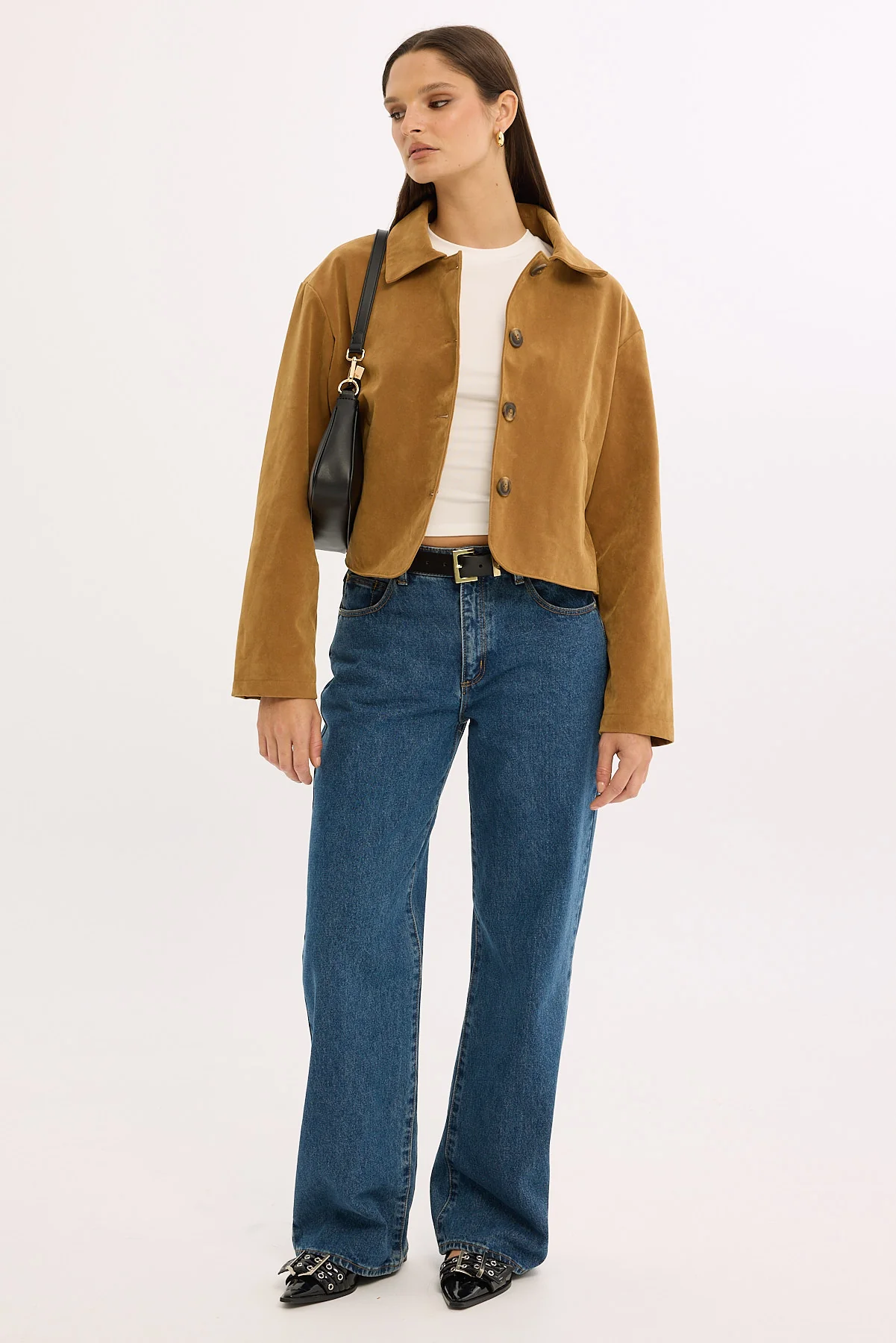 Perfect Stranger Amelie PU Suede Crop Jacket Tan - Image 2