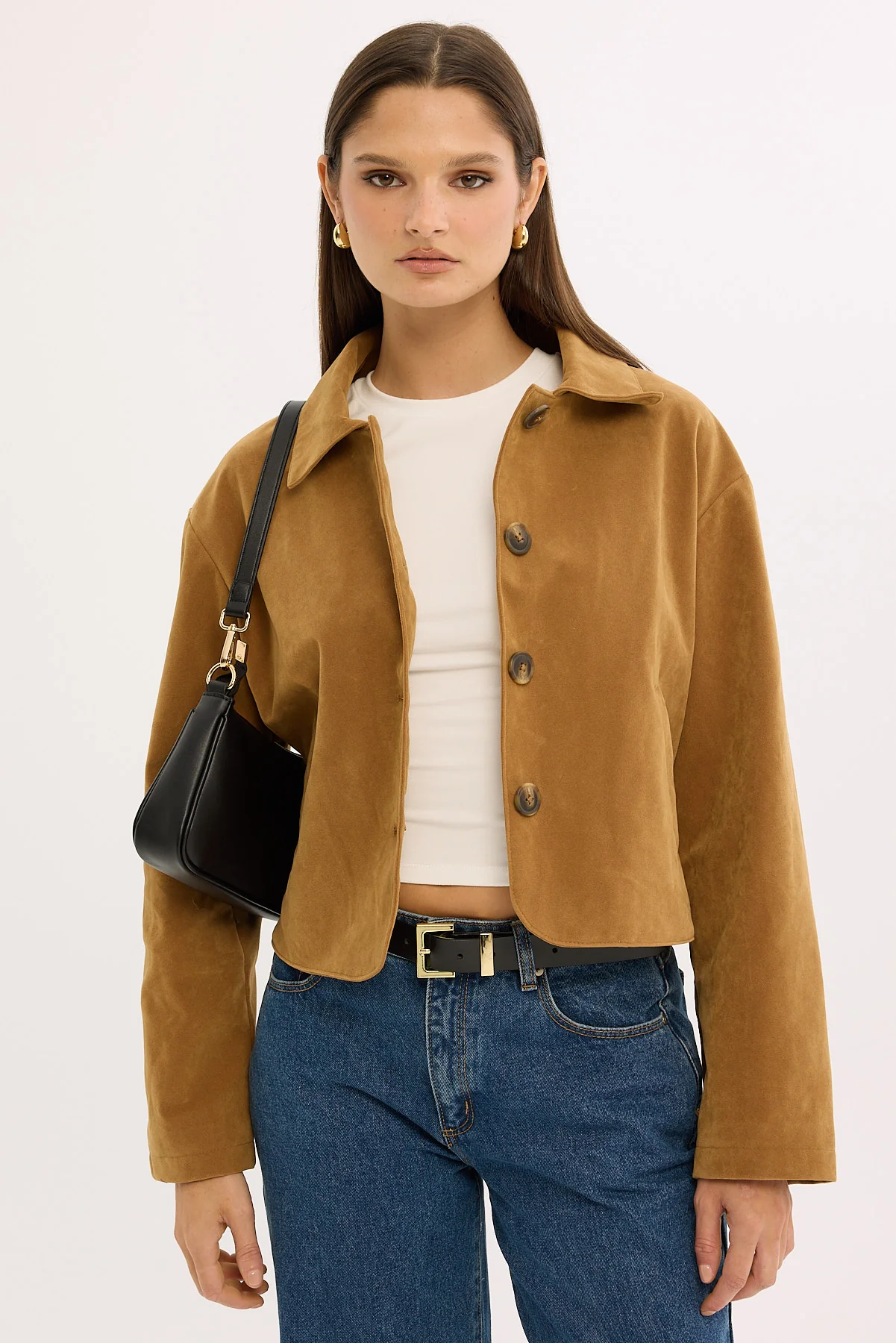 Perfect Stranger Amelie PU Suede Crop Jacket Tan - Image 3