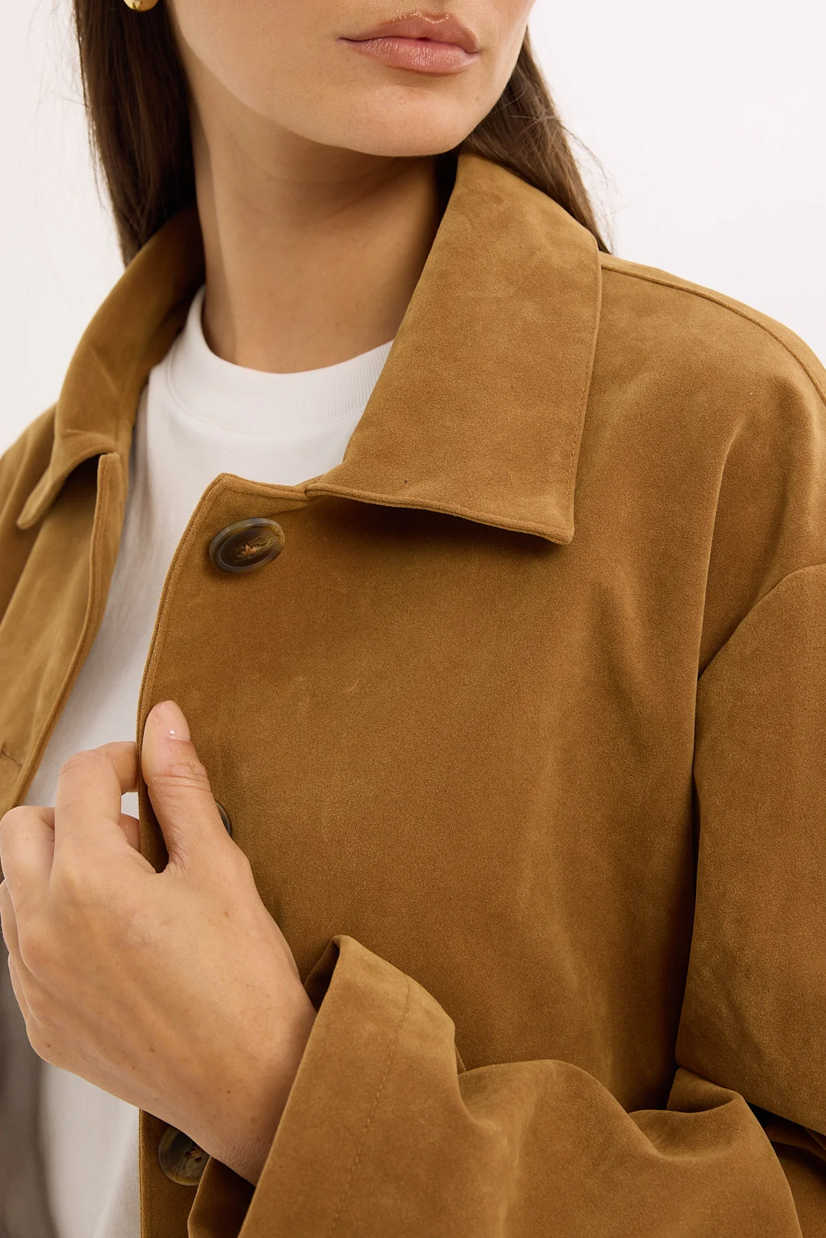 Perfect Stranger Amelie PU Suede Crop Jacket Tan - Image 5