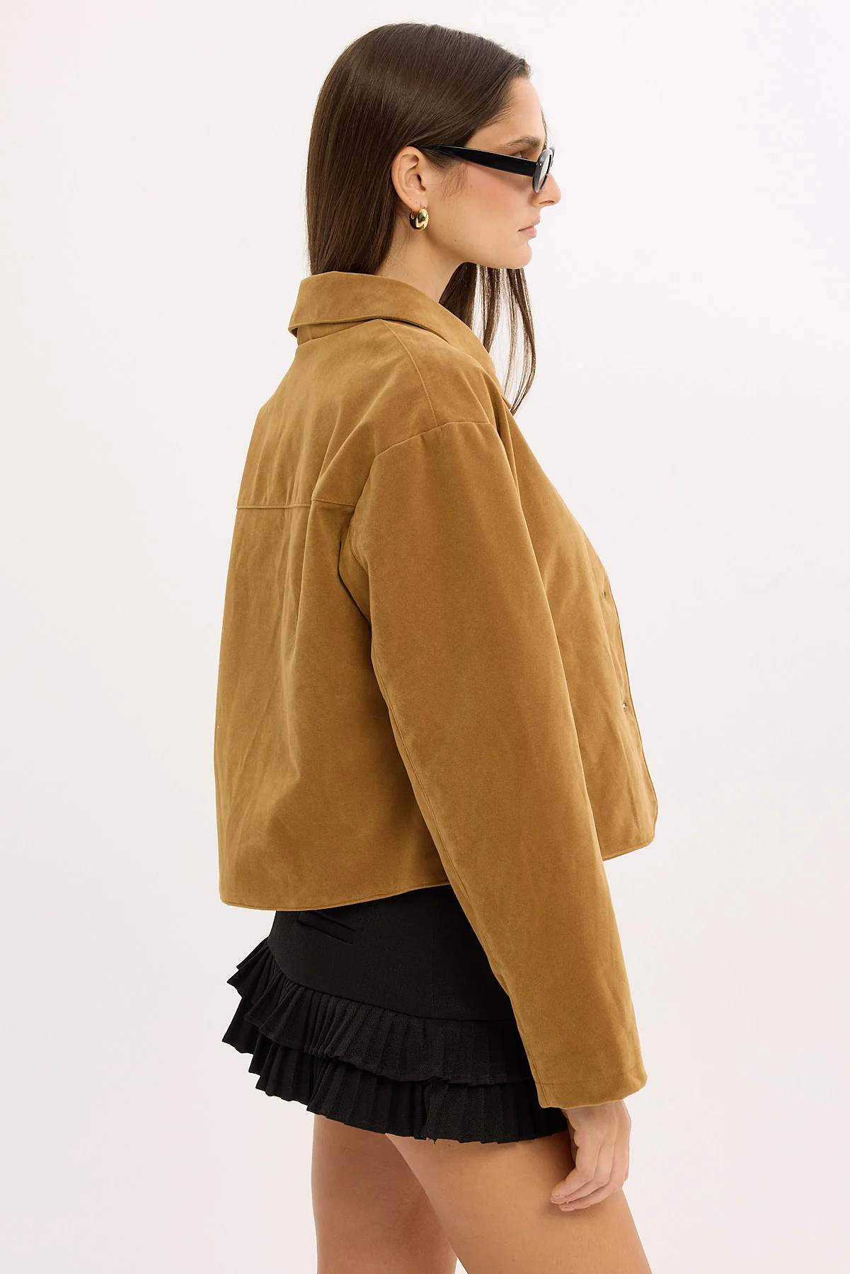 Perfect Stranger Amelie PU Suede Crop Jacket Tan - Image 7