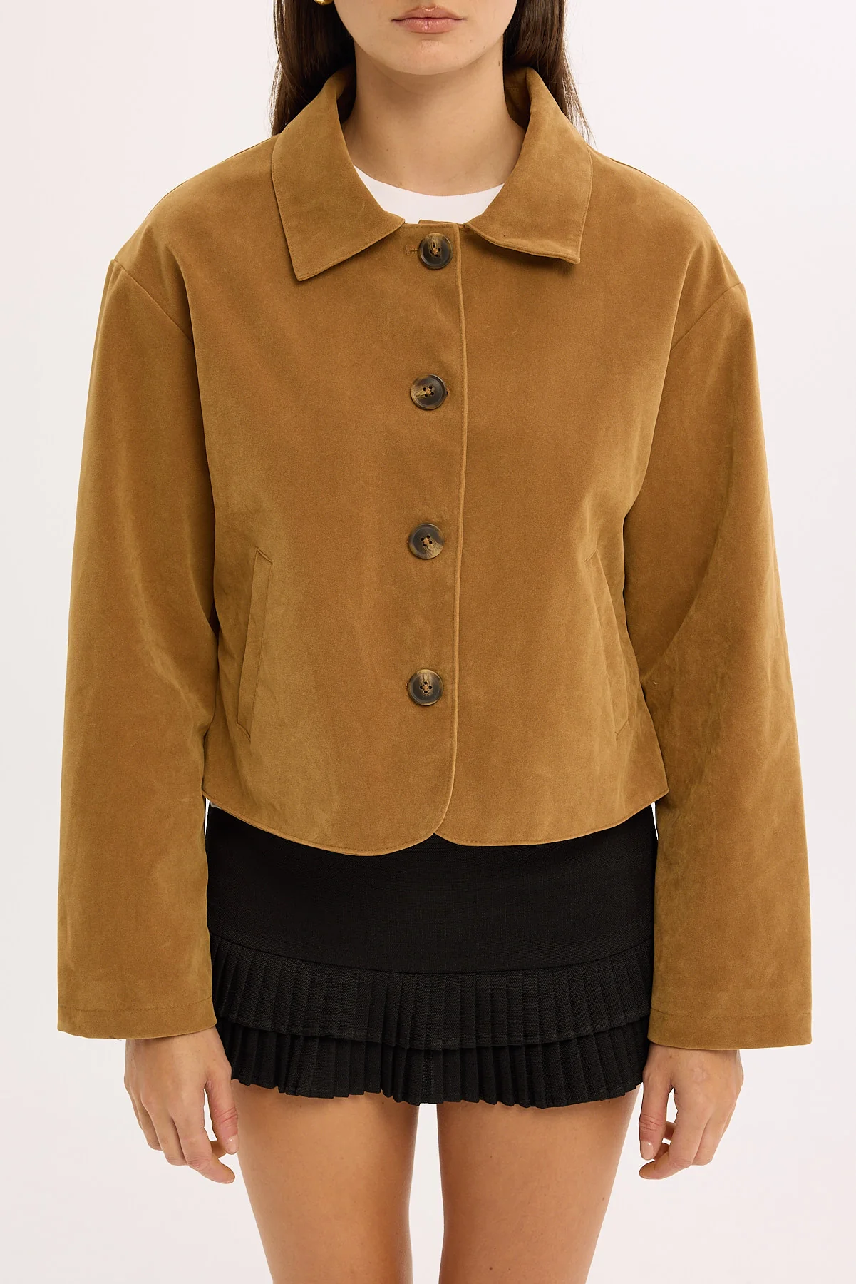 Perfect Stranger Amelie PU Suede Crop Jacket Tan - Image 8