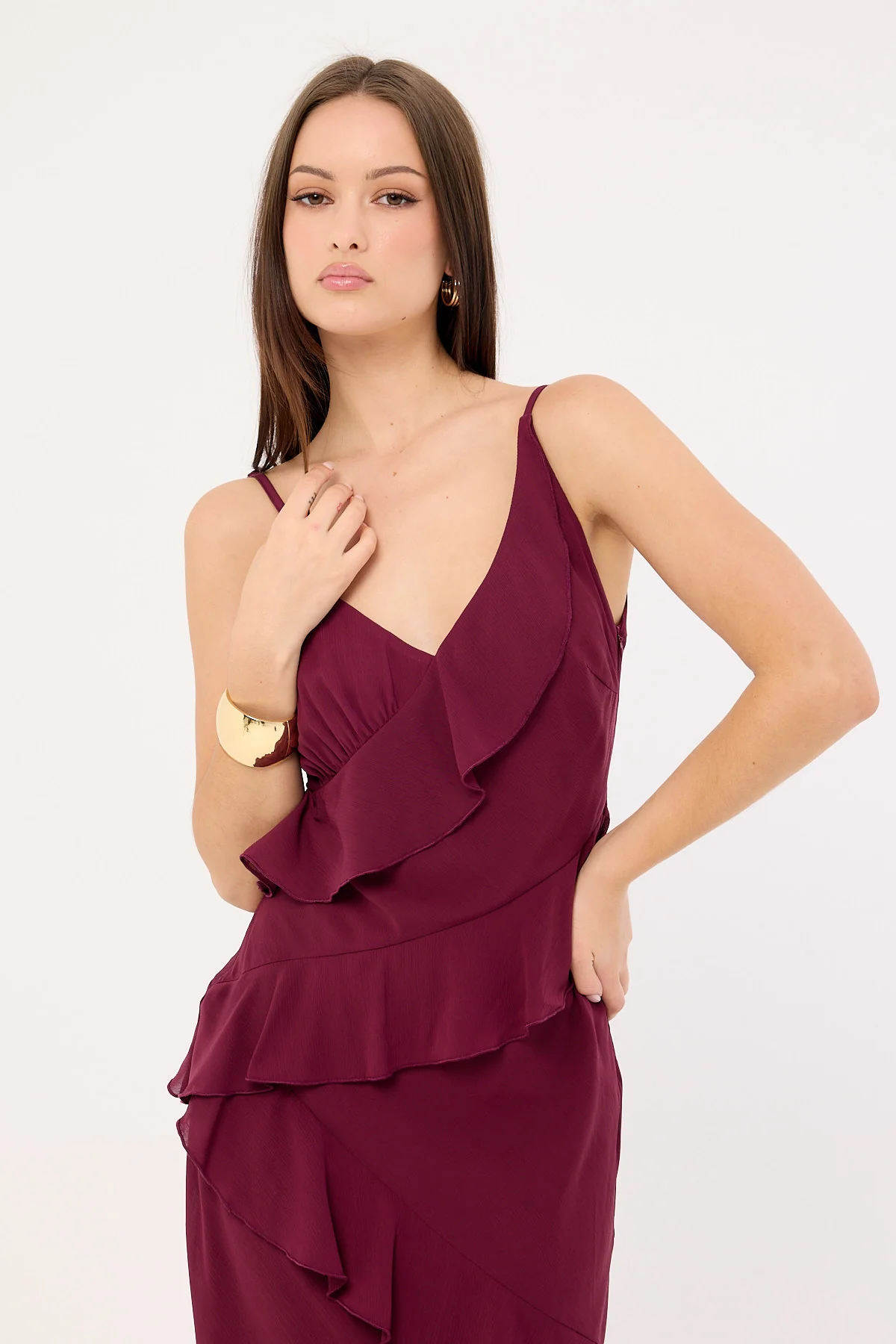 Perfect Stranger Armina Frill Maxi Dress Plum - Image 2