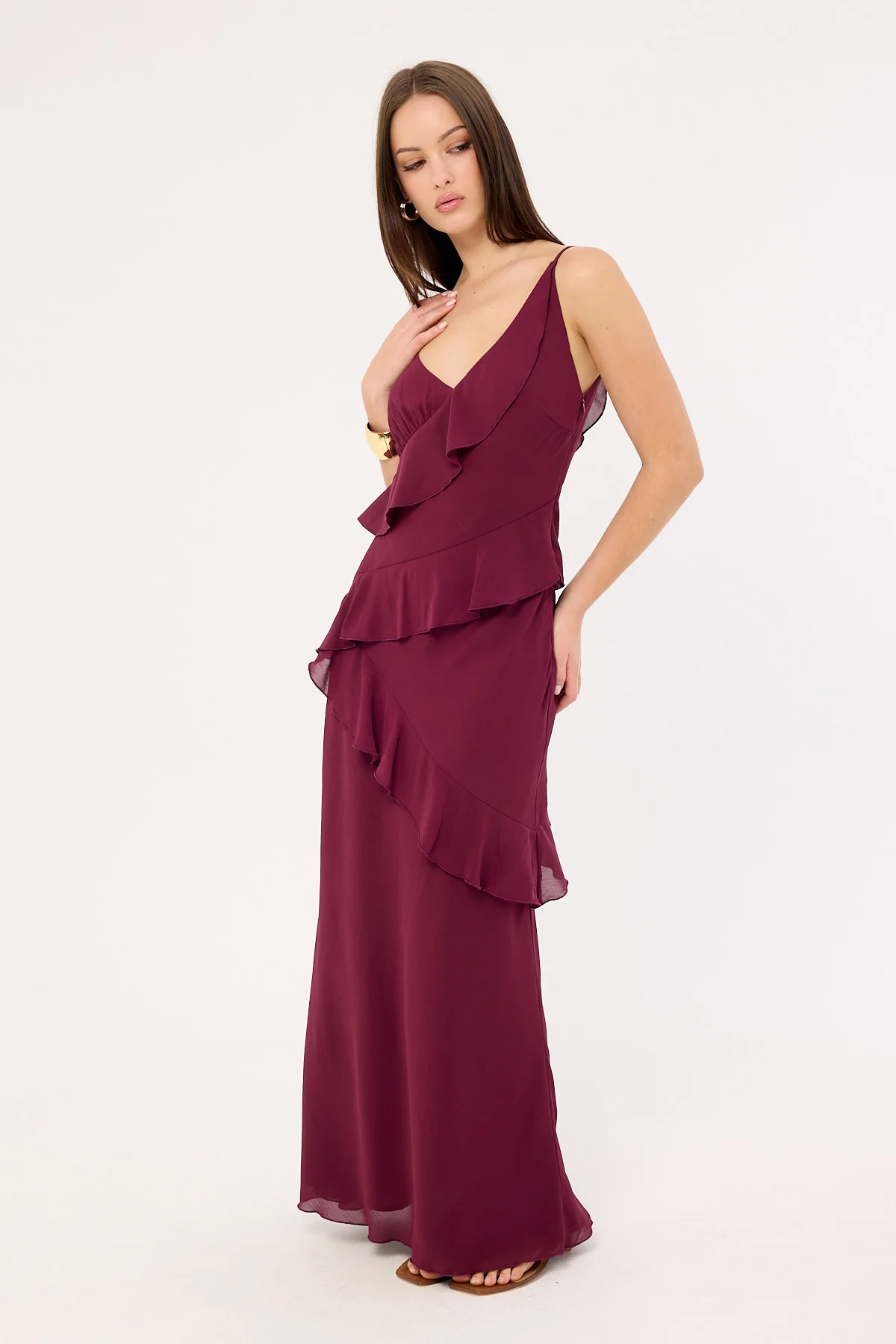 Perfect Stranger Armina Frill Maxi Dress Plum - Image 4