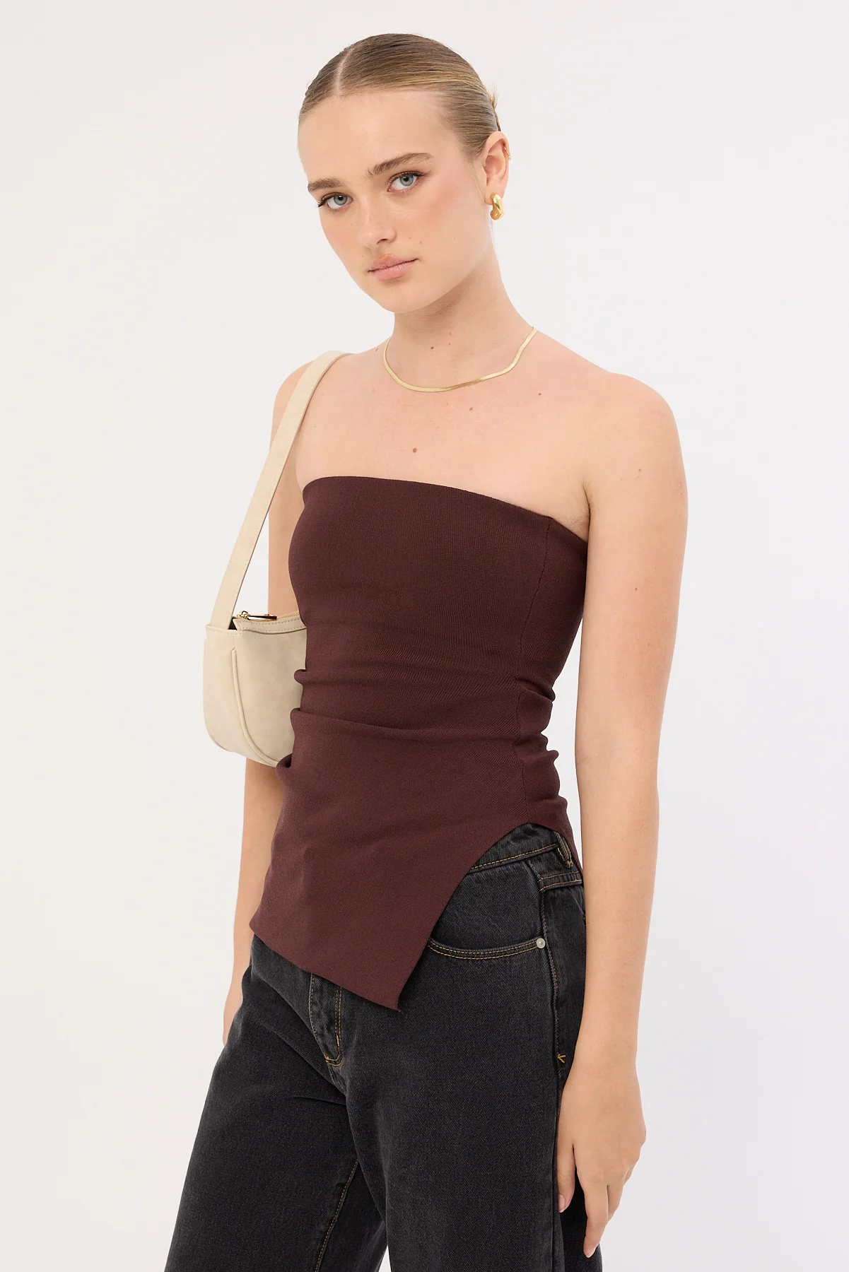 Perfect Stranger Athena Strapless Knit Top Chocolate - Image 3