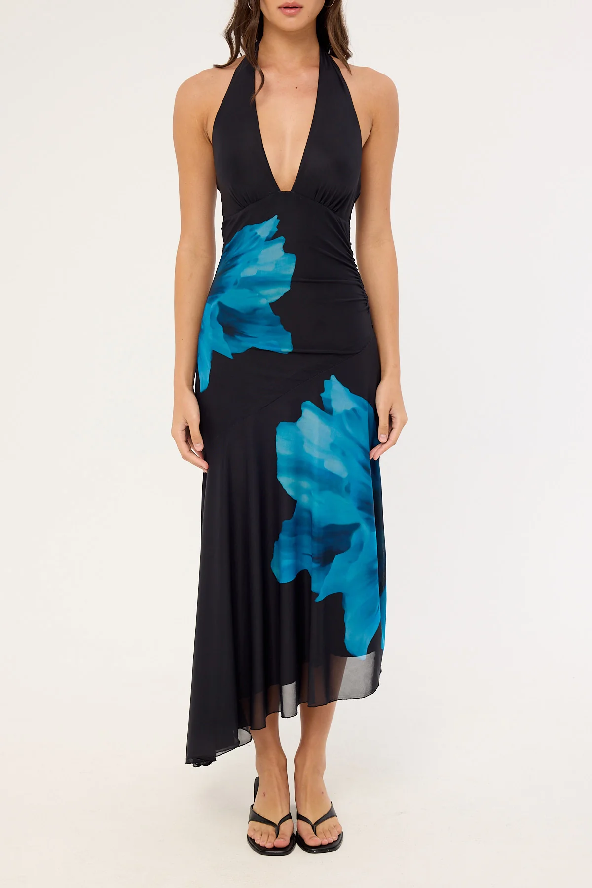 Perfect Stranger Belle Halter Midi Dress Blue Print - Image 6