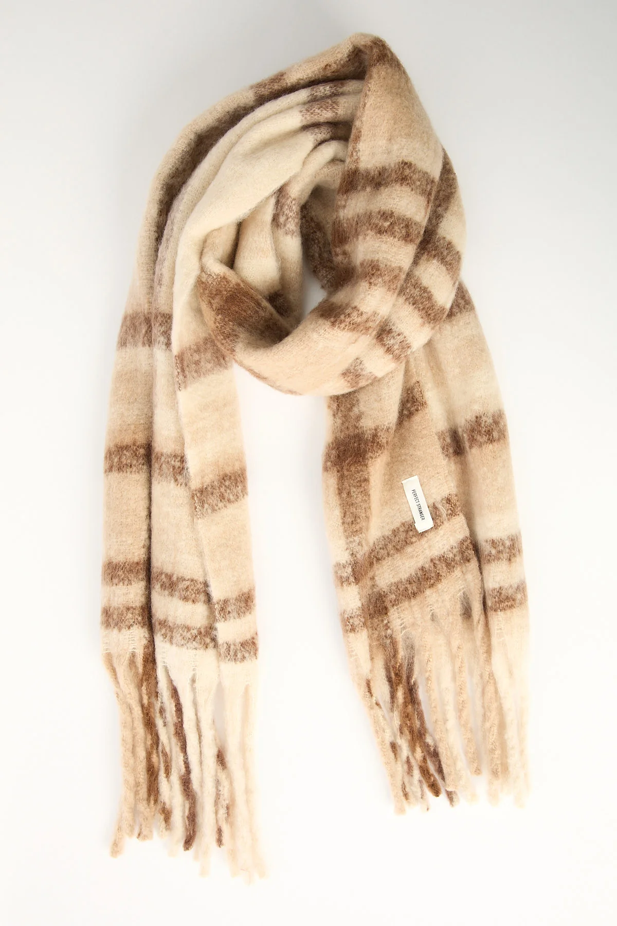 Perfect Stranger Check Plush Oversized Knit Scarf Brown Print