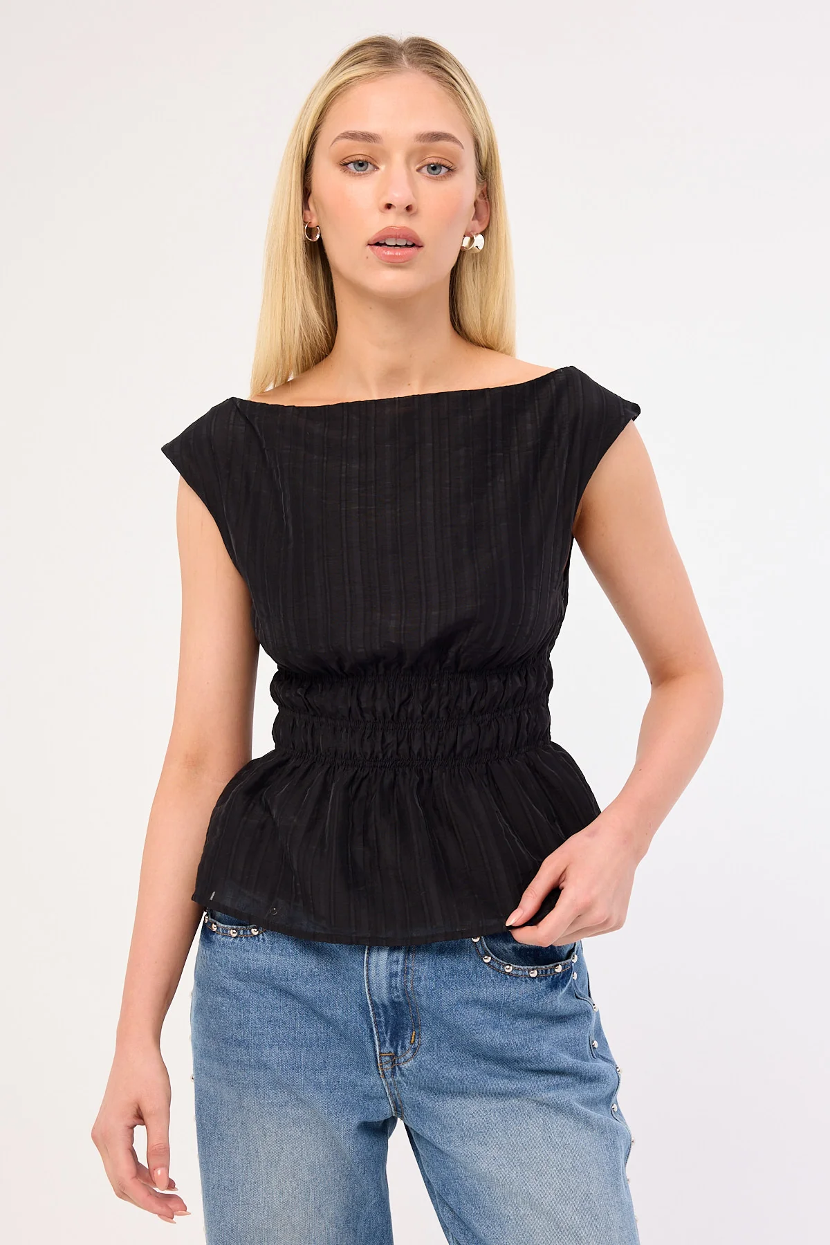 Perfect Stranger Claudette Shirred Top Black - Image 4