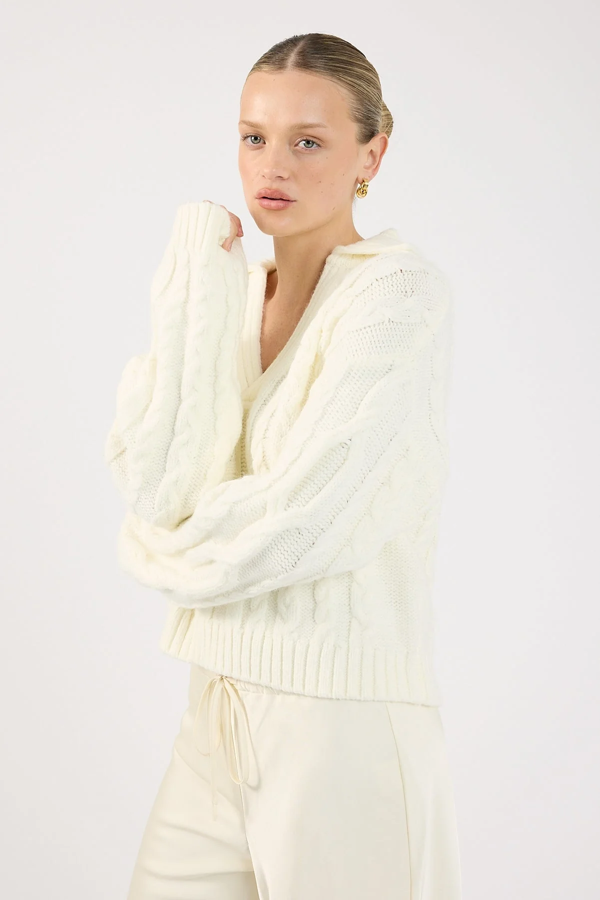 Perfect Stranger Cohen Cable Knit Jumper Cream - Image 2
