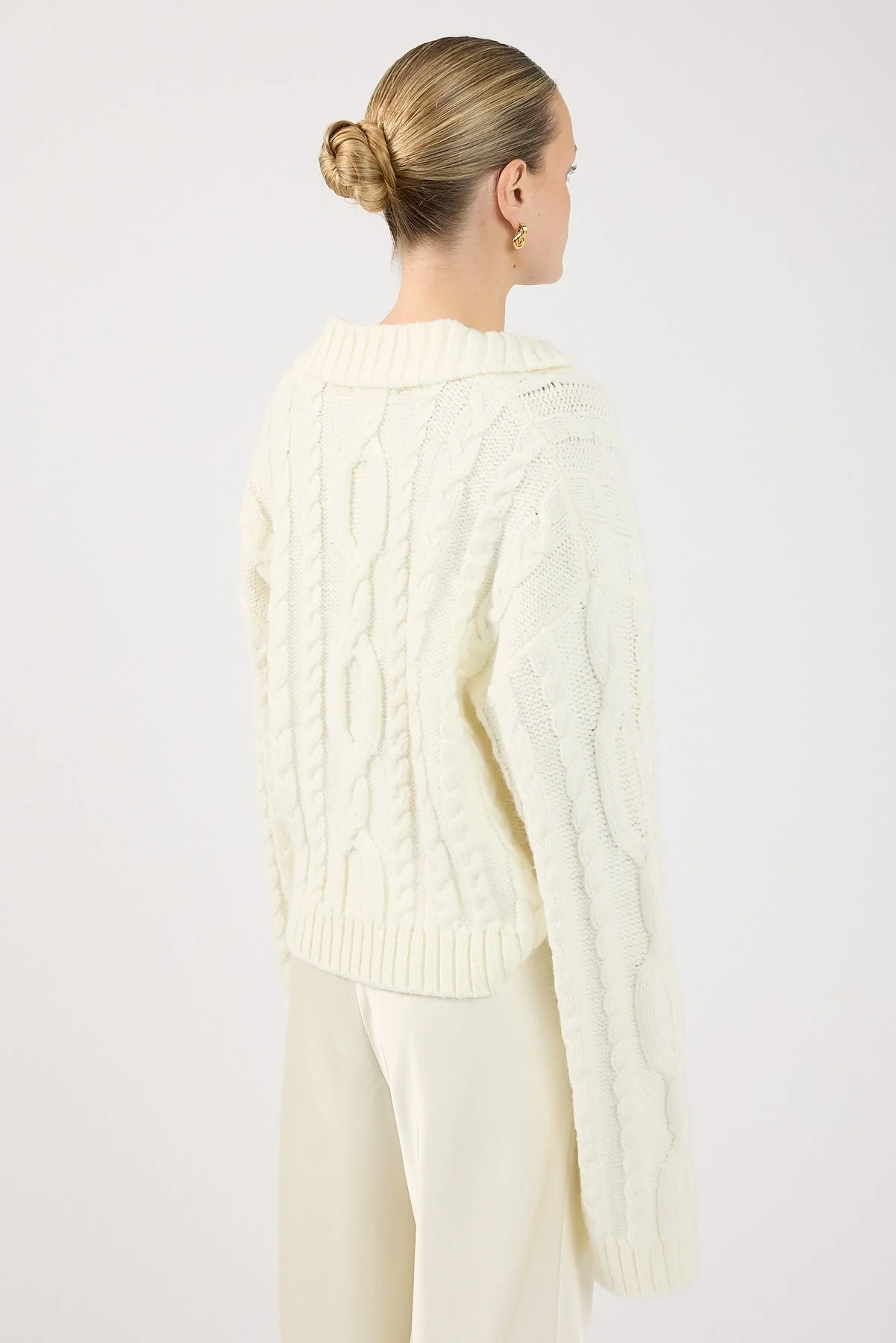 Perfect Stranger Cohen Cable Knit Jumper Cream - Image 3