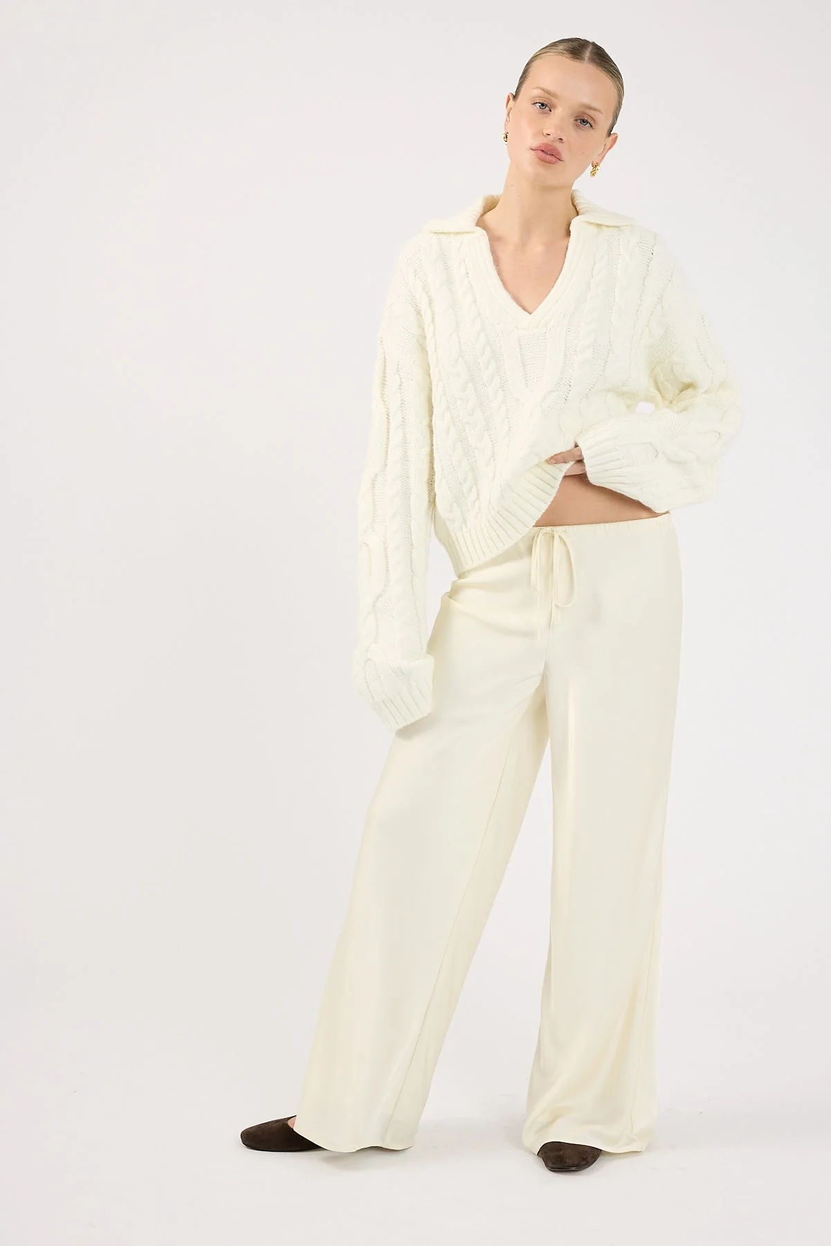 Perfect Stranger Cohen Cable Knit Jumper Cream - Image 7