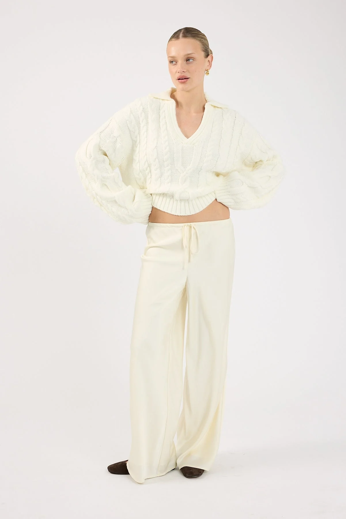 Perfect Stranger Cohen Cable Knit Jumper Cream - Image 8