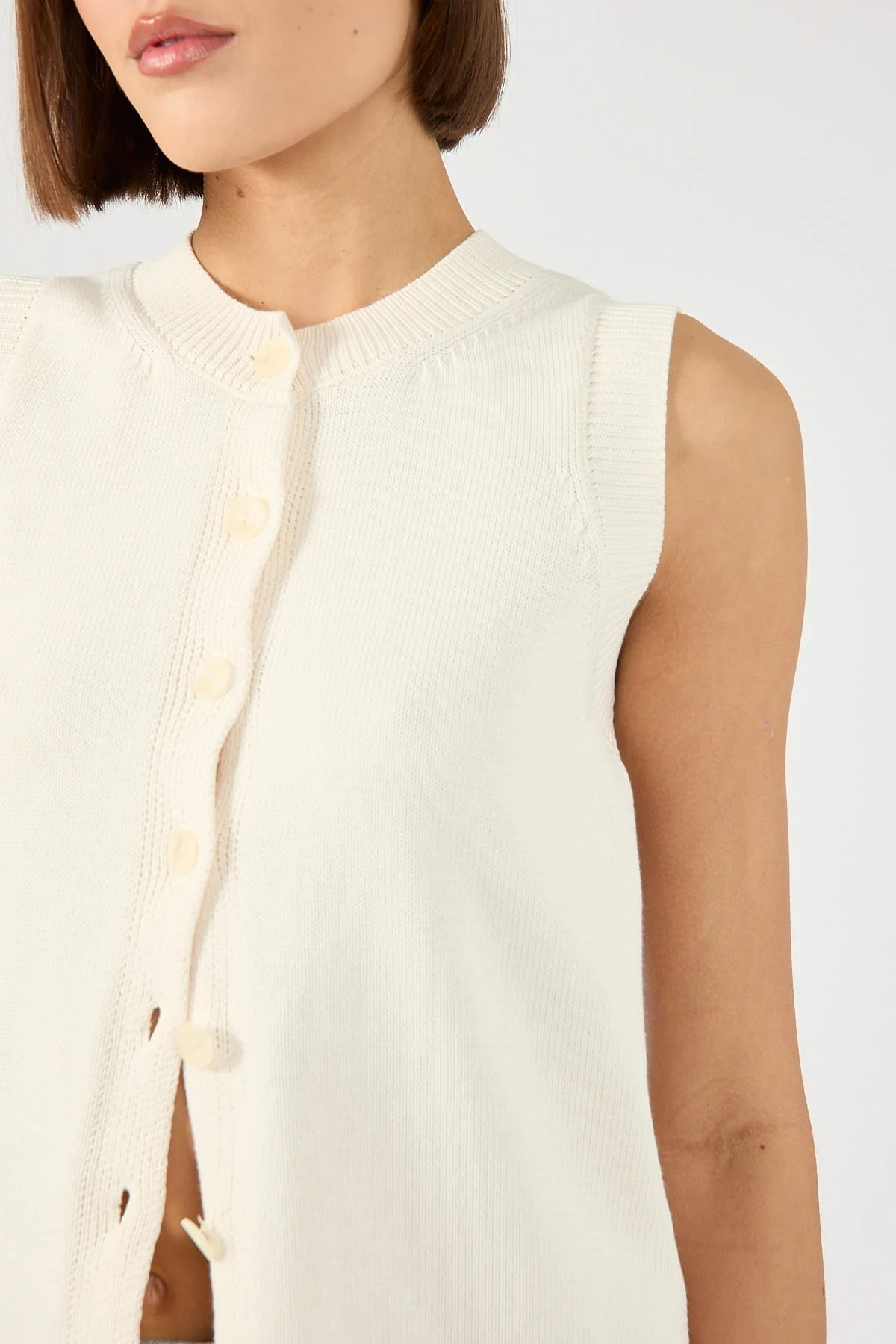 Perfect Stranger Connie Button Up Sleeveless Vest Bone - Image 5