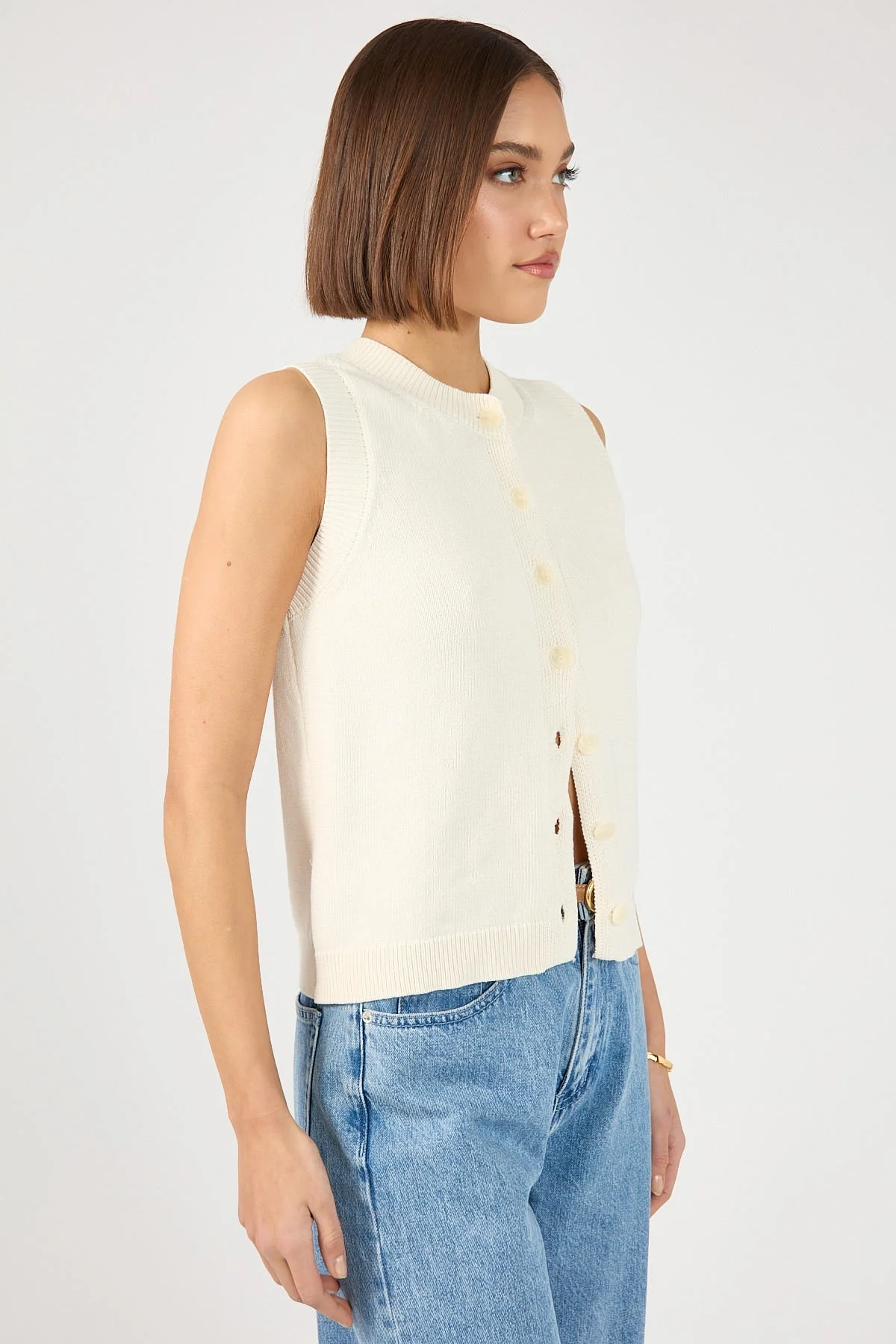 Perfect Stranger Connie Button Up Sleeveless Vest Bone - Image 6