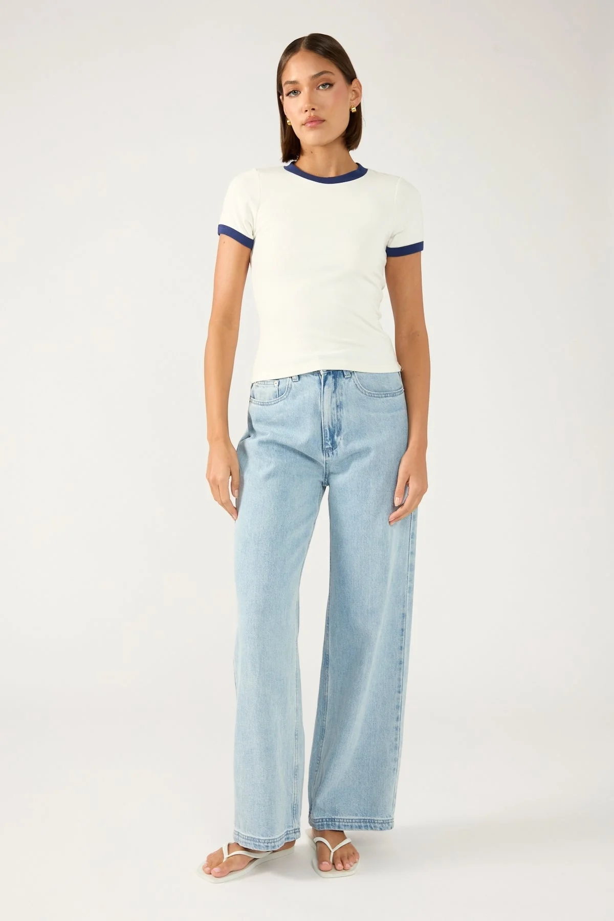 Perfect Stranger Contrast Ringer Cap Sleeve Tee White