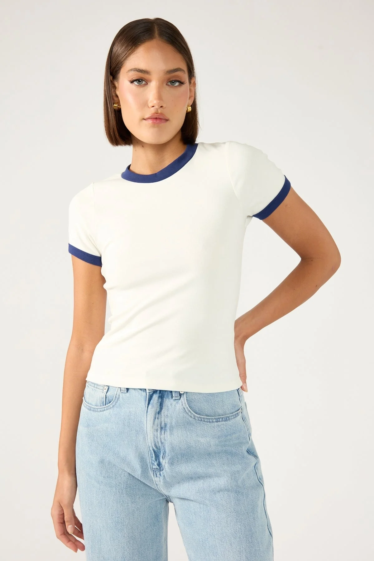 Perfect Stranger Contrast Ringer Cap Sleeve Tee White - Image 2