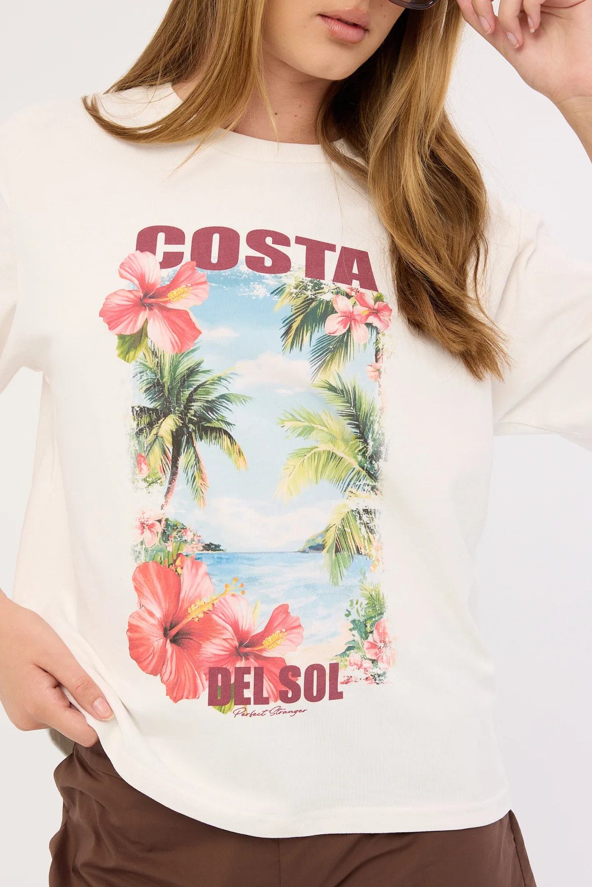 Perfect Stranger Costa Del Sol Oversized Graphic Tee White - Image 5
