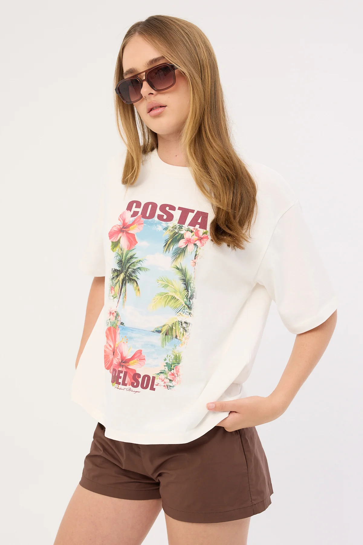 Perfect Stranger Costa Del Sol Oversized Graphic Tee White - Image 6