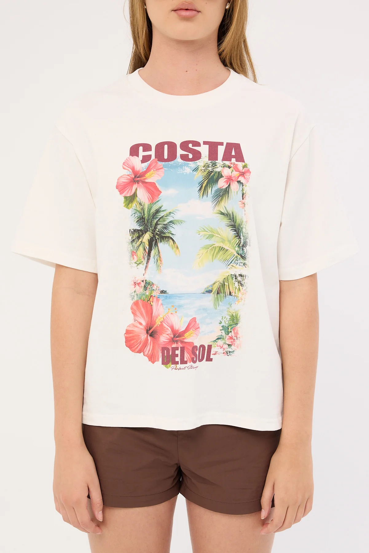 Perfect Stranger Costa Del Sol Oversized Graphic Tee White - Image 8