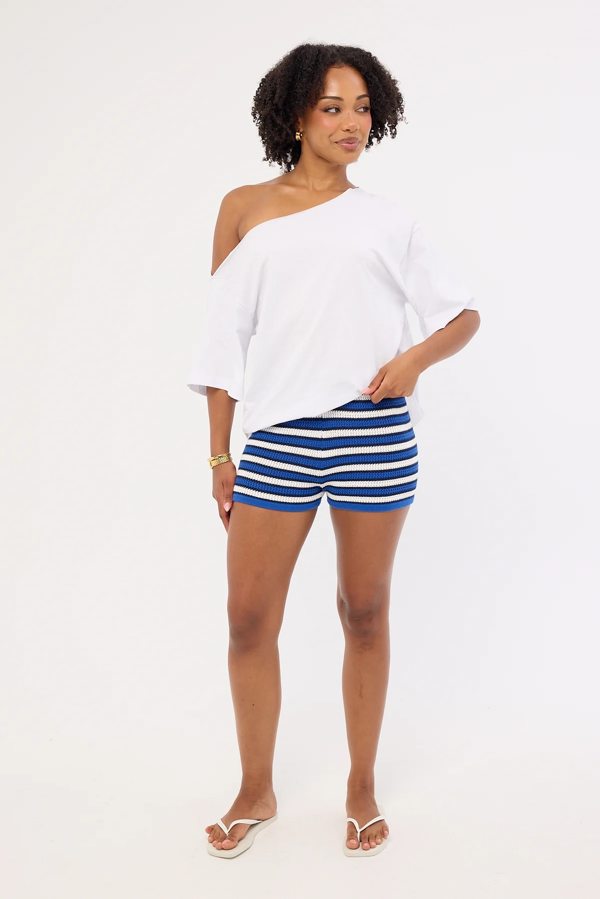 Perfect Stranger Dawn Crochet Mini Shorts Blue Stripe - Image 2