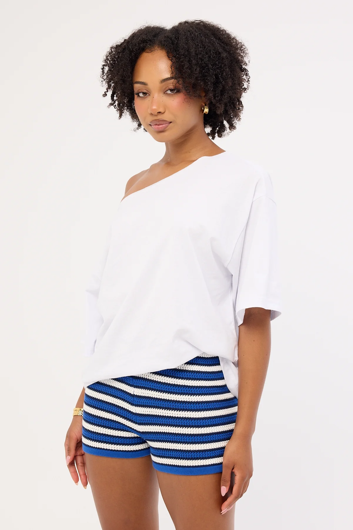 Perfect Stranger Dawn Crochet Mini Shorts Blue Stripe - Image 3