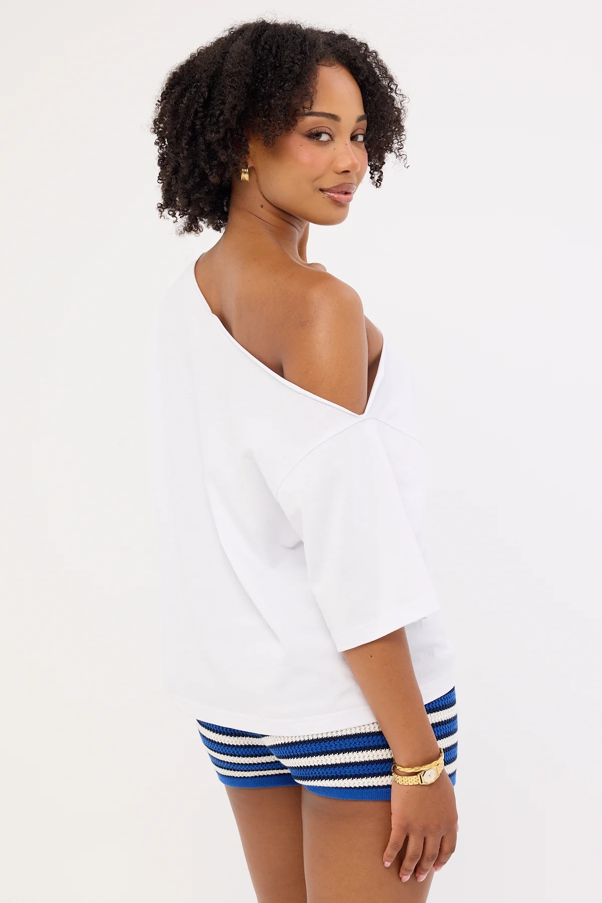 Perfect Stranger Dawn Crochet Mini Shorts Blue Stripe - Image 4