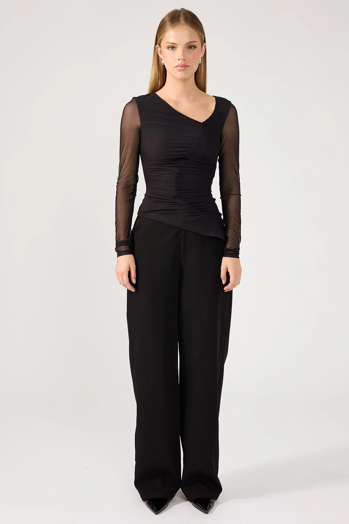 Perfect Stranger Diane Ruched Long Sleeve Top Charcoal - Image 4
