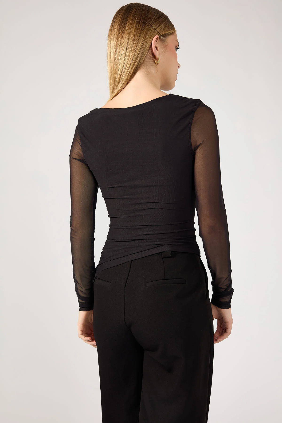 Perfect Stranger Diane Ruched Long Sleeve Top Charcoal - Image 5