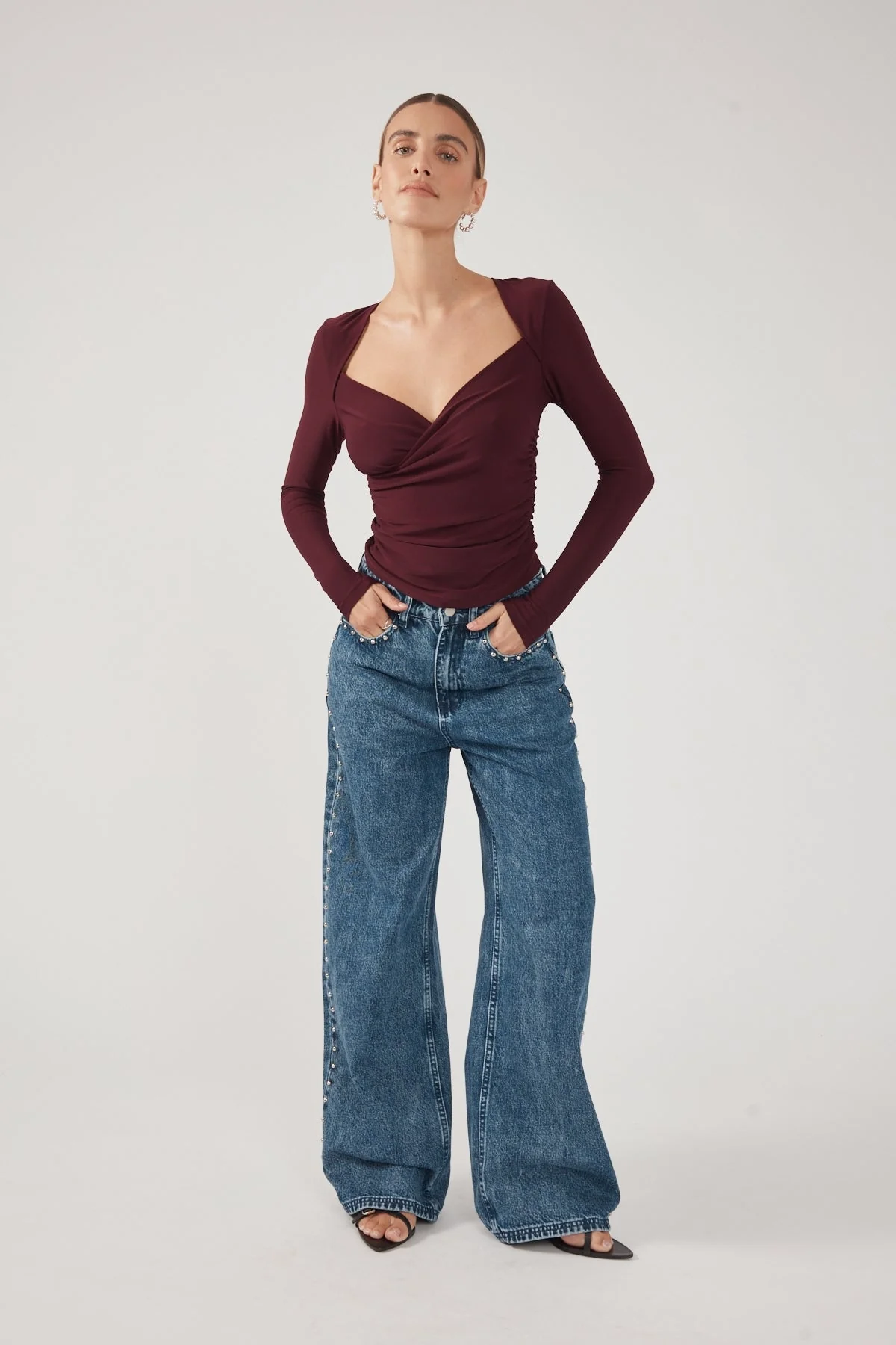 Perfect Stranger Dominik Long Sleeve Top Plum - Image 2