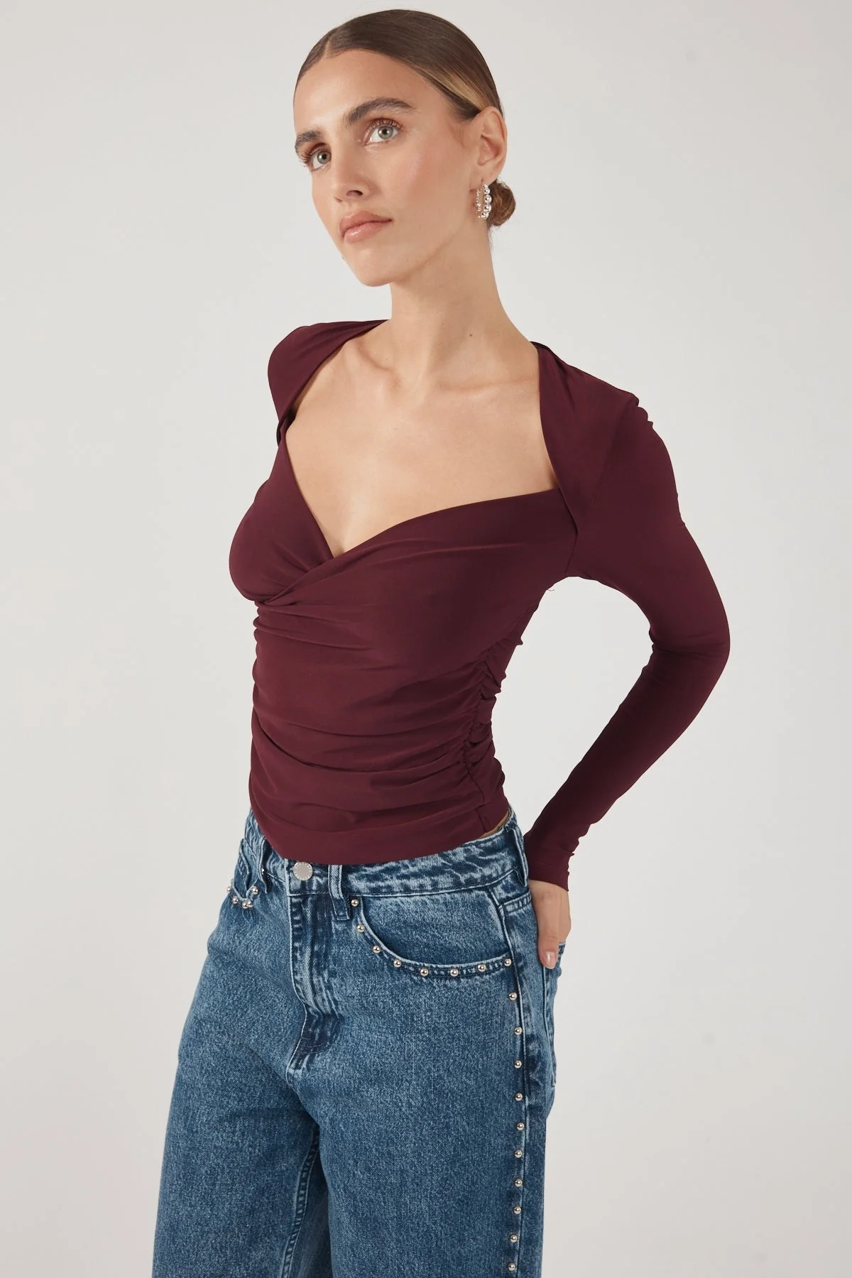 Perfect Stranger Dominik Long Sleeve Top Plum - Image 3