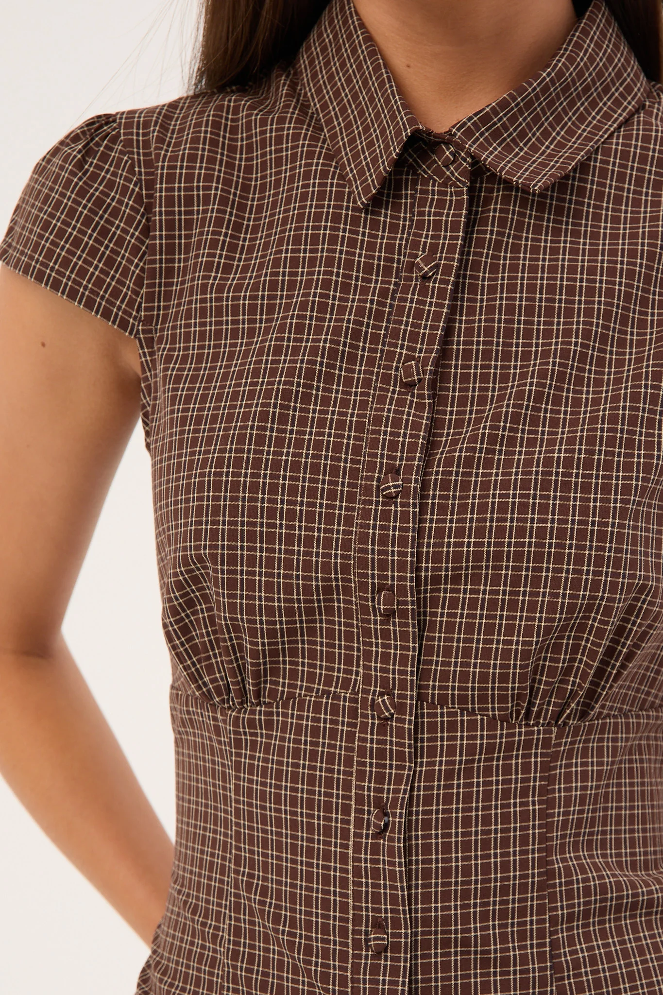 Perfect Stranger Drew Fitted Short Sleeve Shirt Brown Check - Image 7