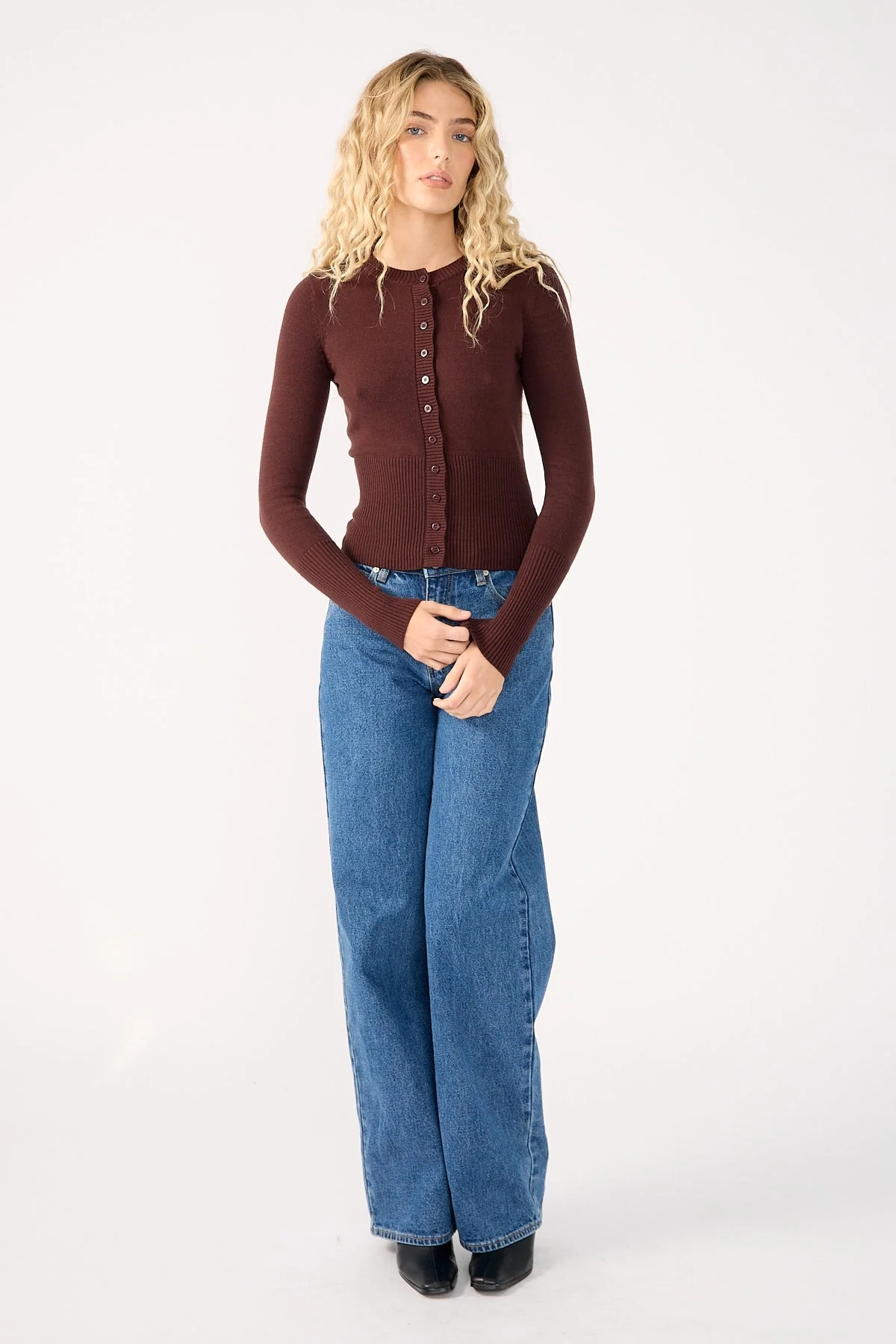 Perfect Stranger Eleana Button Knit Top Brown - Image 2