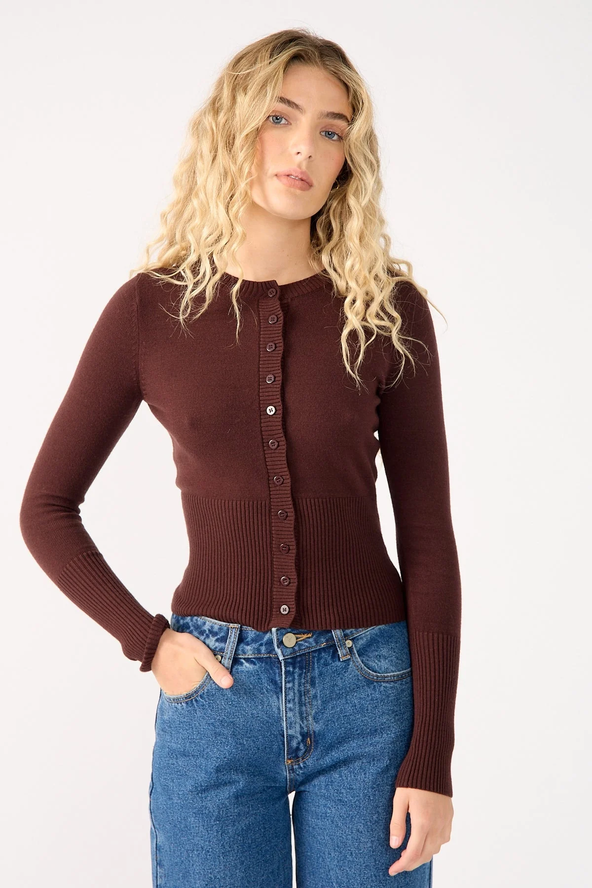 Perfect Stranger Eleana Button Knit Top Brown - Image 3