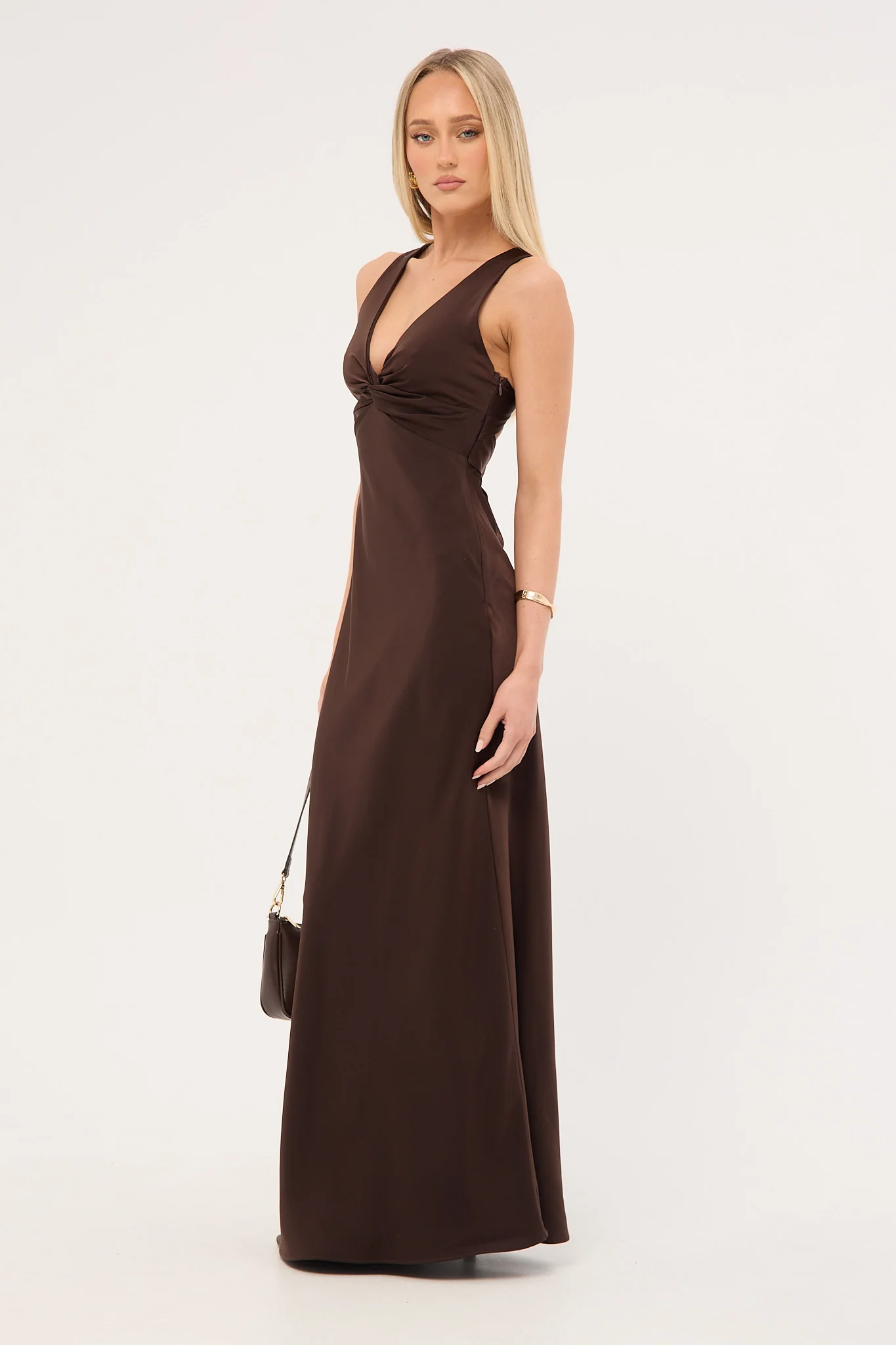 Perfect Stranger Ellie Twist Front Maxi Dress Brown - Image 3