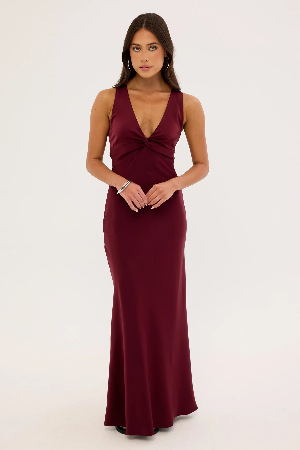 Perfect Stranger Ellie Twist Front Maxi Dress Burgundy