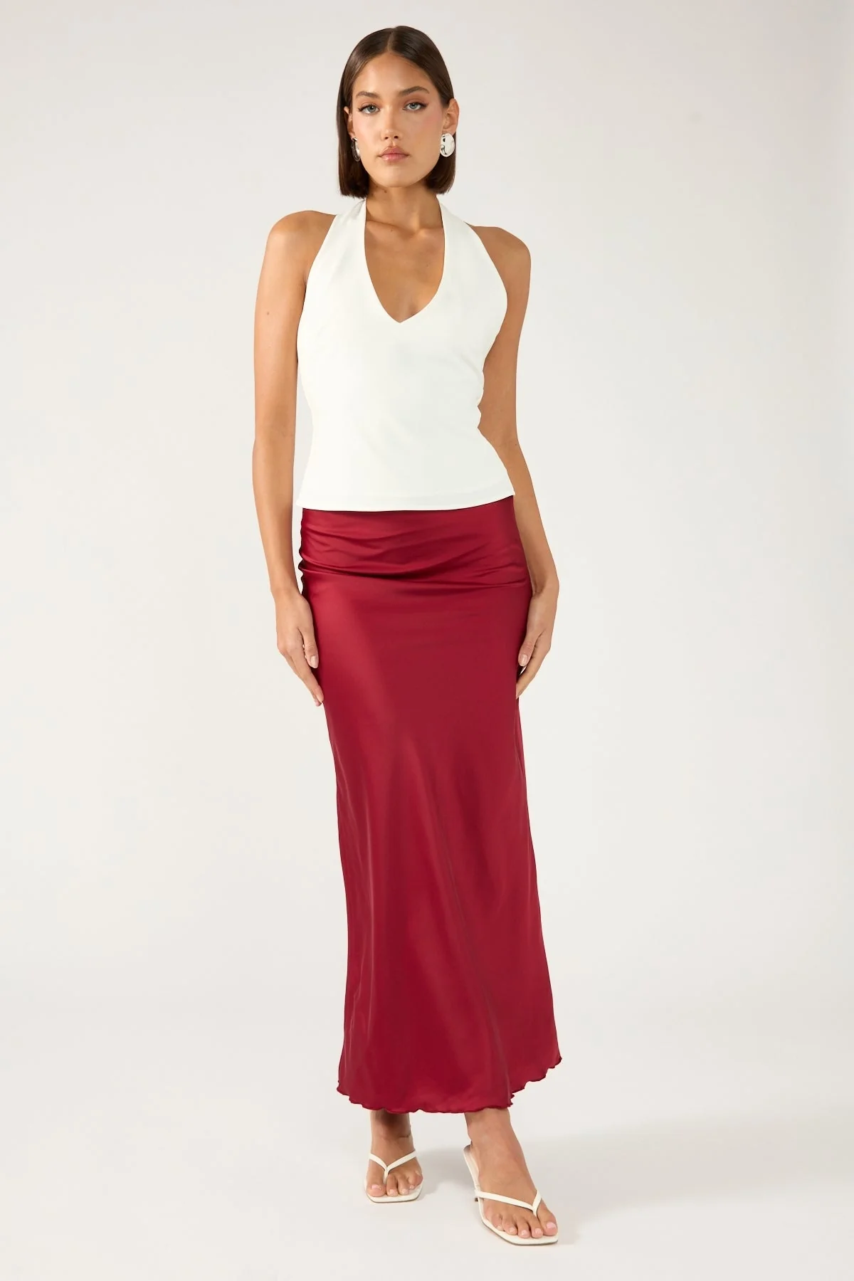 Perfect Stranger Evie Satin Maxi Skirt Burgundy - Image 2