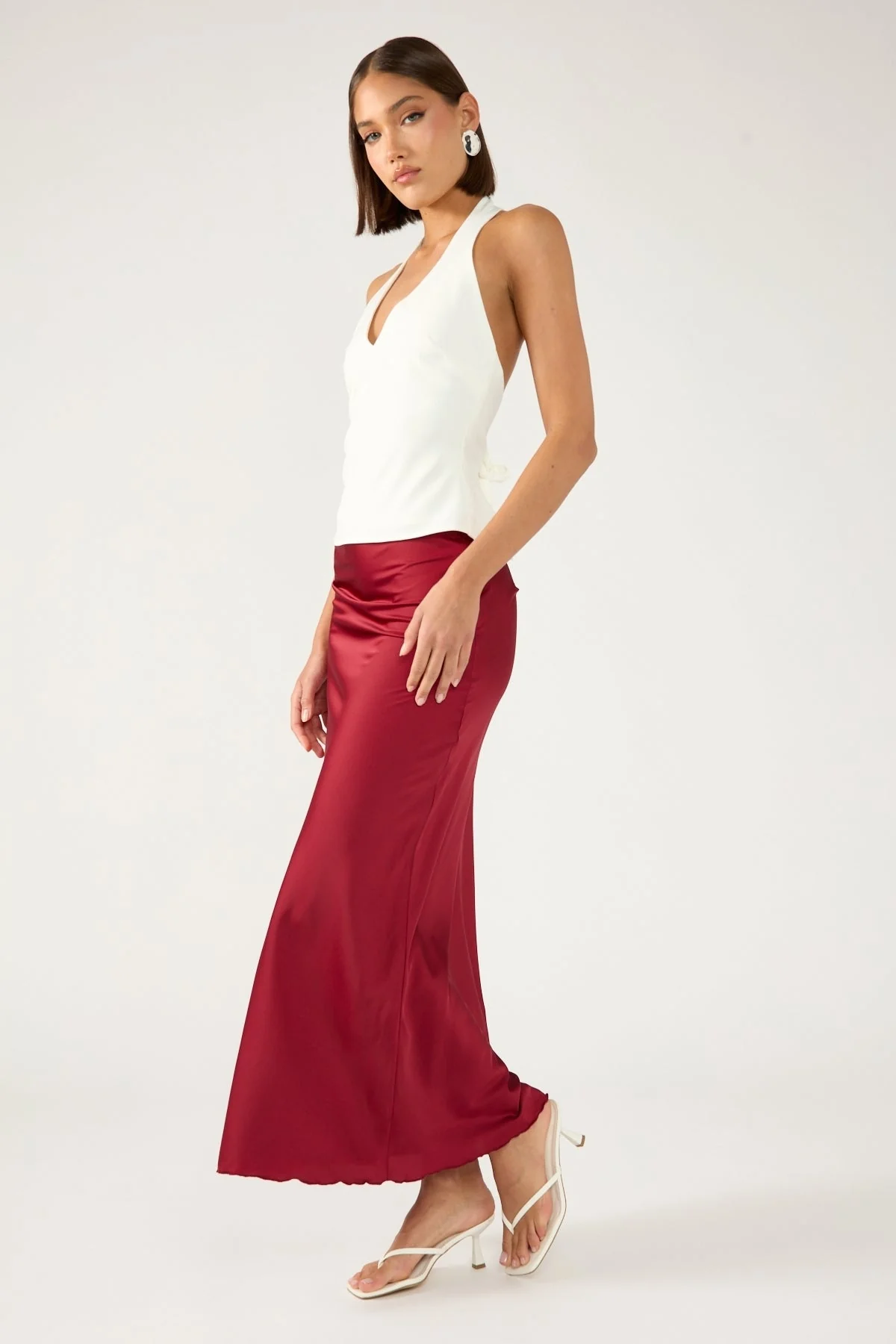Perfect Stranger Evie Satin Maxi Skirt Burgundy - Image 3
