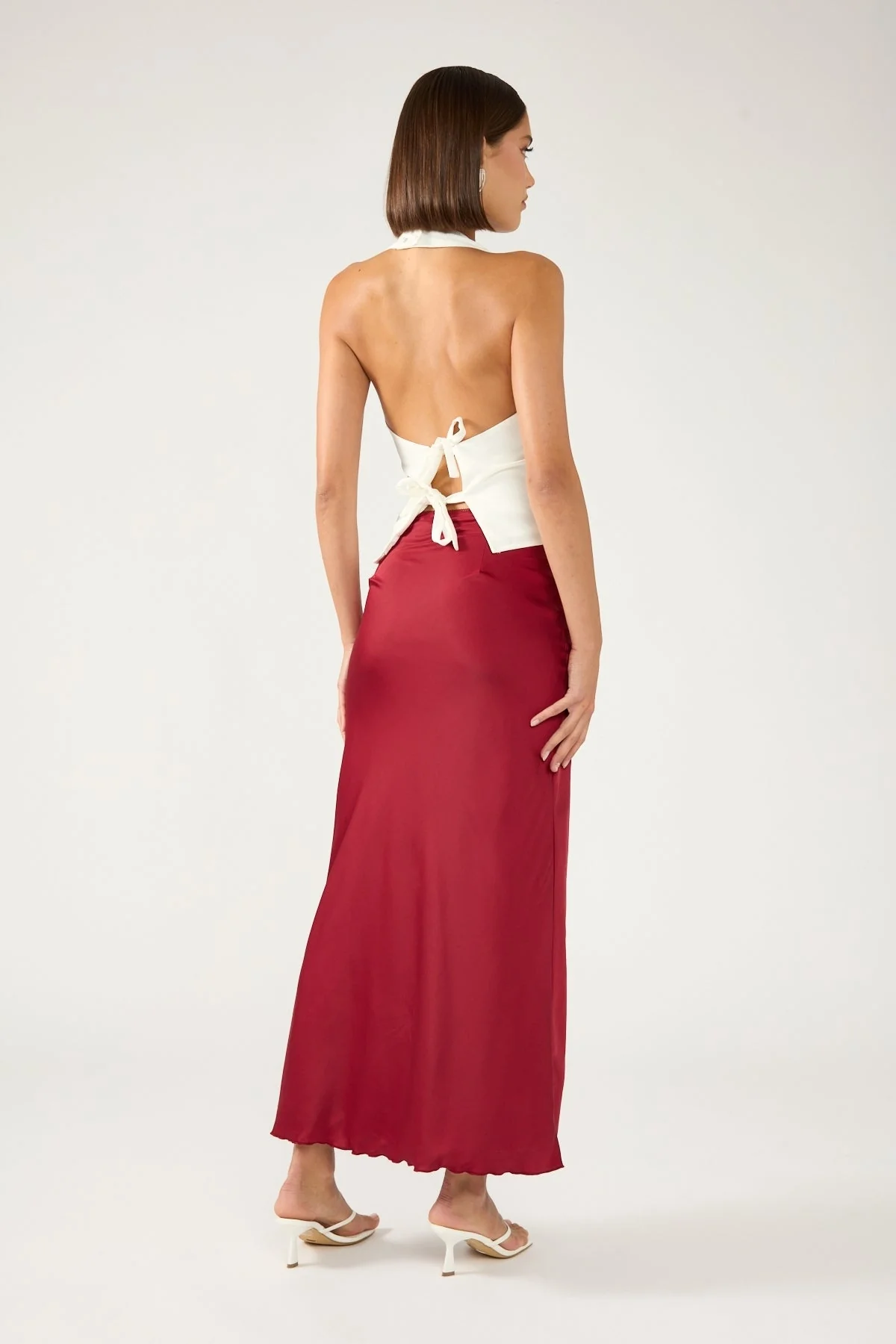 Perfect Stranger Evie Satin Maxi Skirt Burgundy - Image 4