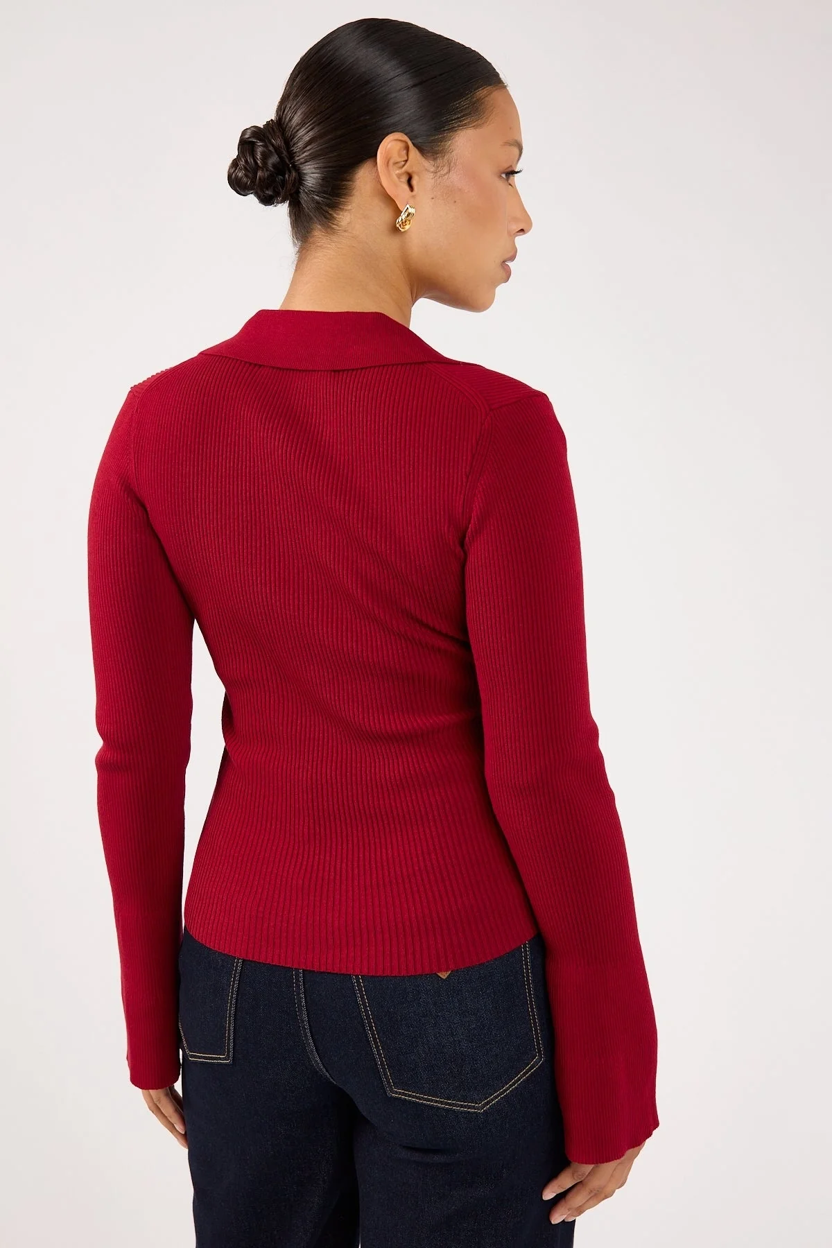 Perfect Stranger Fiorelle Knitted Long Sleeve Polo Burgundy - Image 5