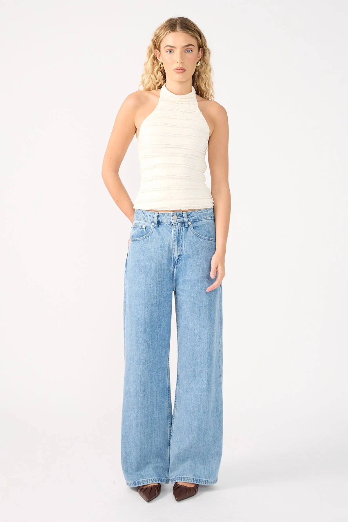 Perfect Stranger Frilly Astra Stretch Halter Top Cream - Image 6