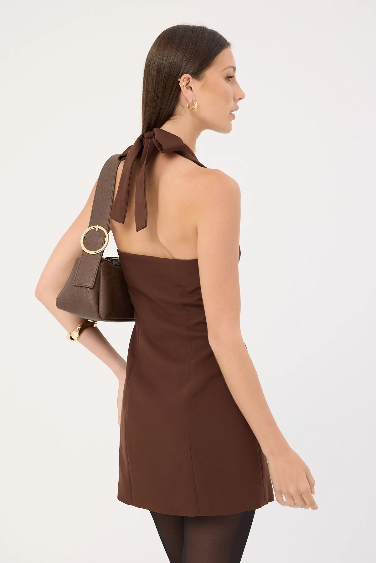 Perfect Stranger Halter Suiting Vest Mini Dress Brown - Image 6
