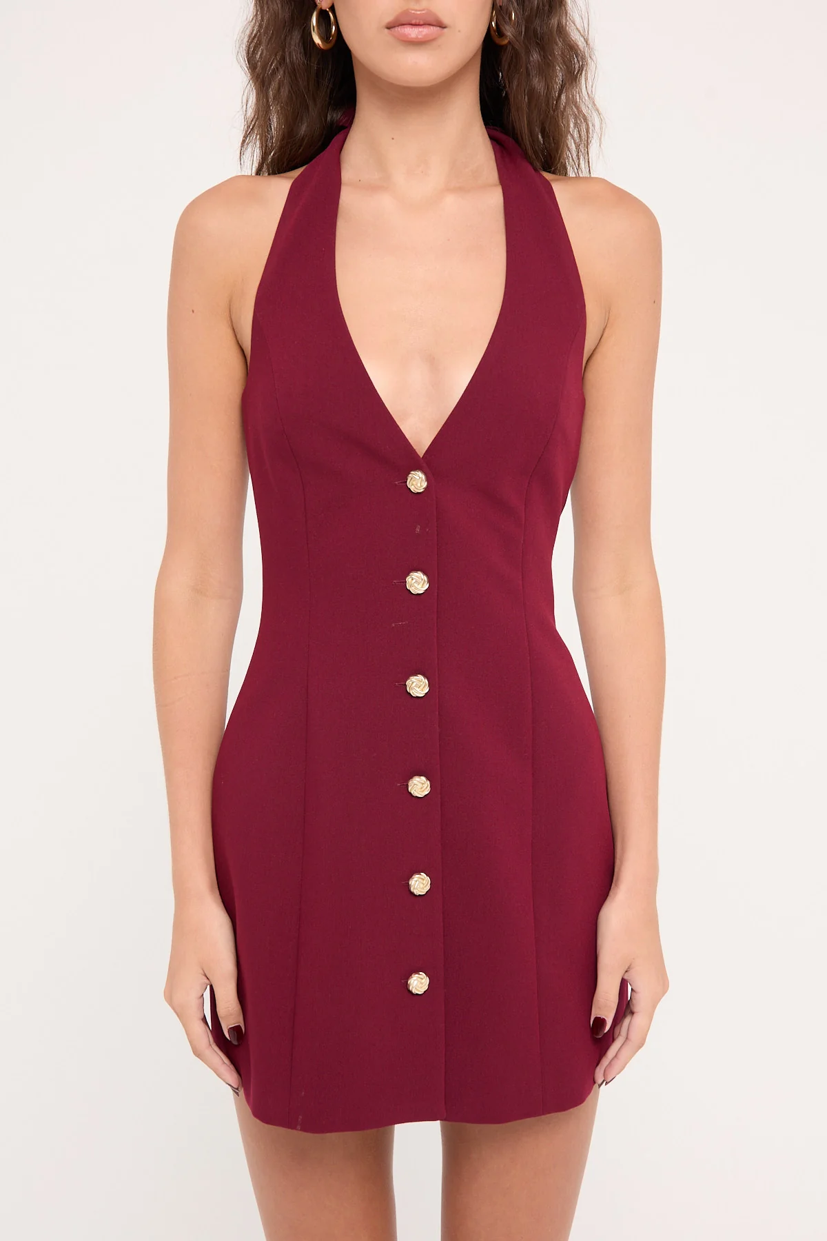 Perfect Stranger Halter Suiting Vest Mini Dress Burgundy - Image 6