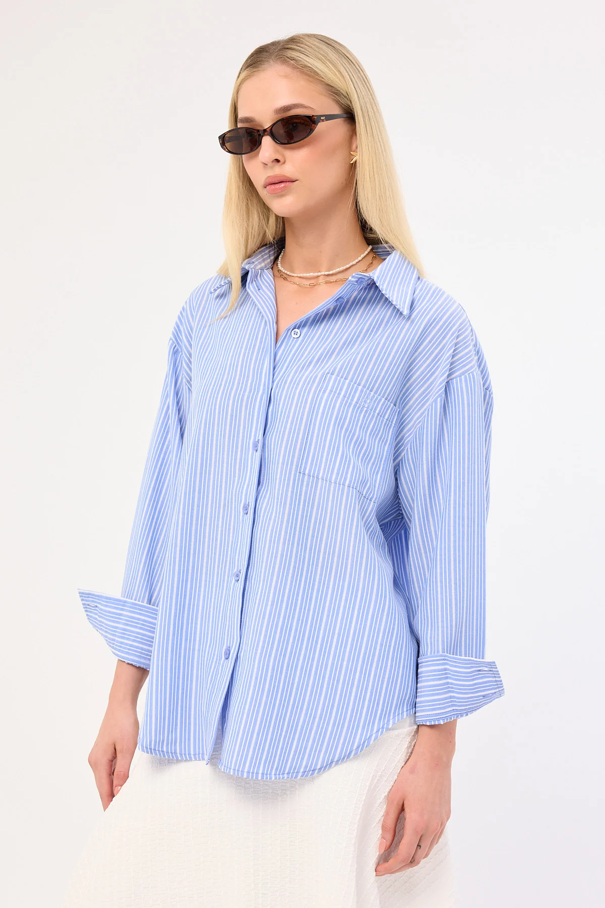 Perfect Stranger Hanna Striped Oversized Shirt Blue Stripe